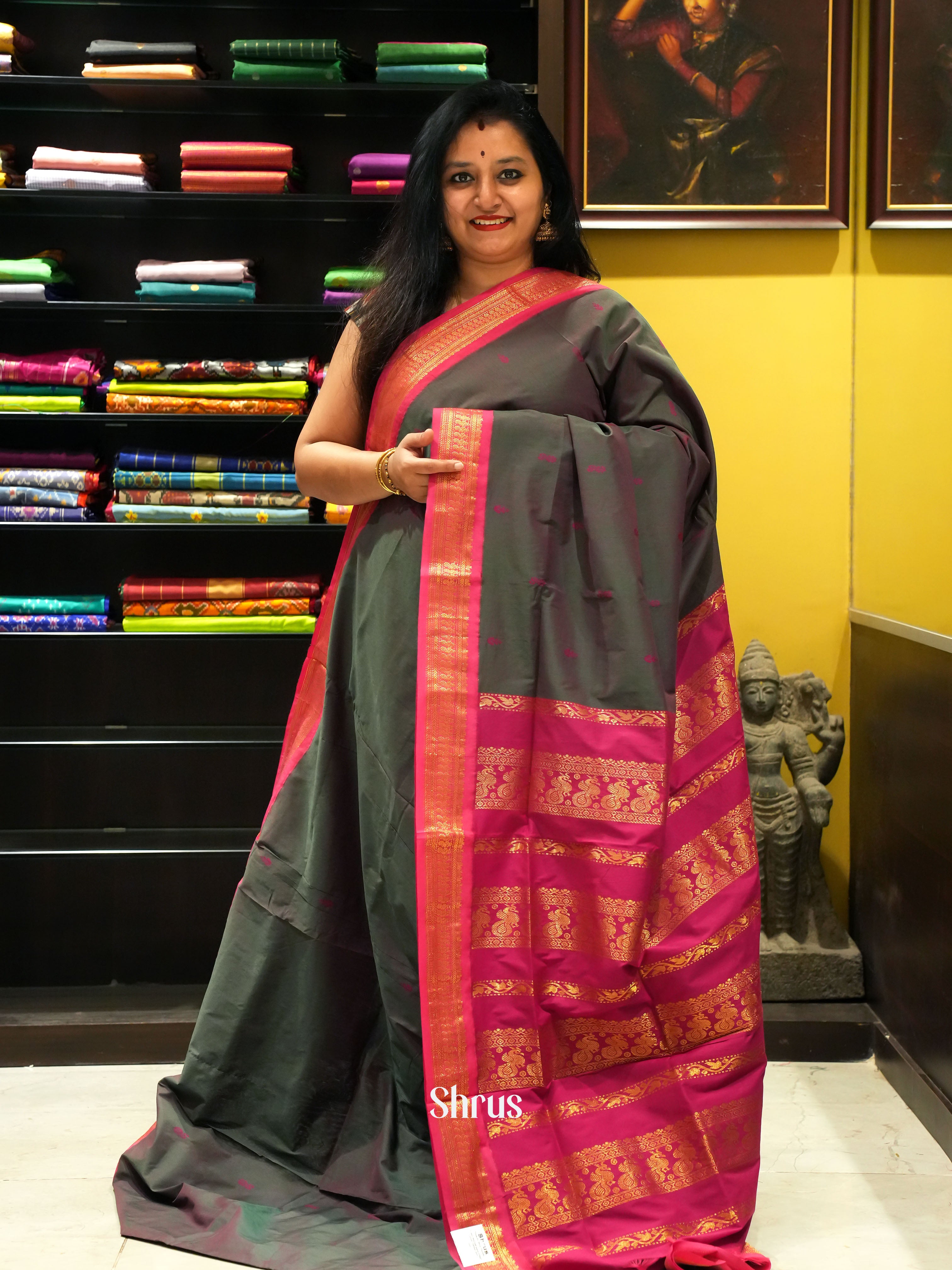 Grey & Majenta - Kalyani Cotton Saree - Shop on ShrusEternity.com
