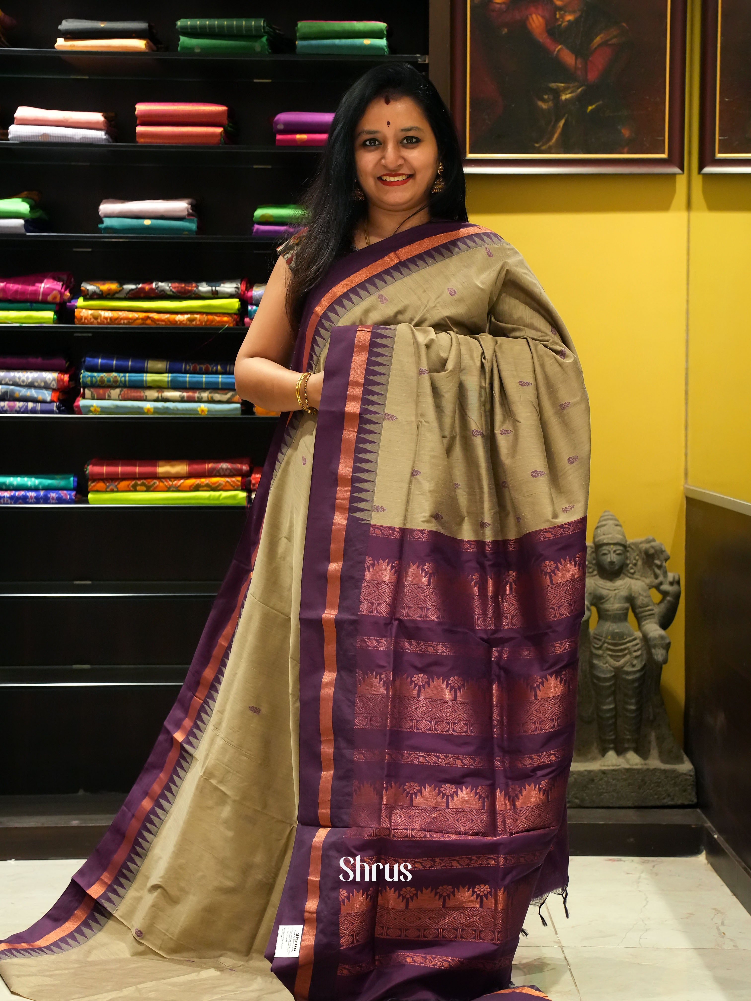 Grey & Purple - Kalyani Cotton Saree - Shop on ShrusEternity.com