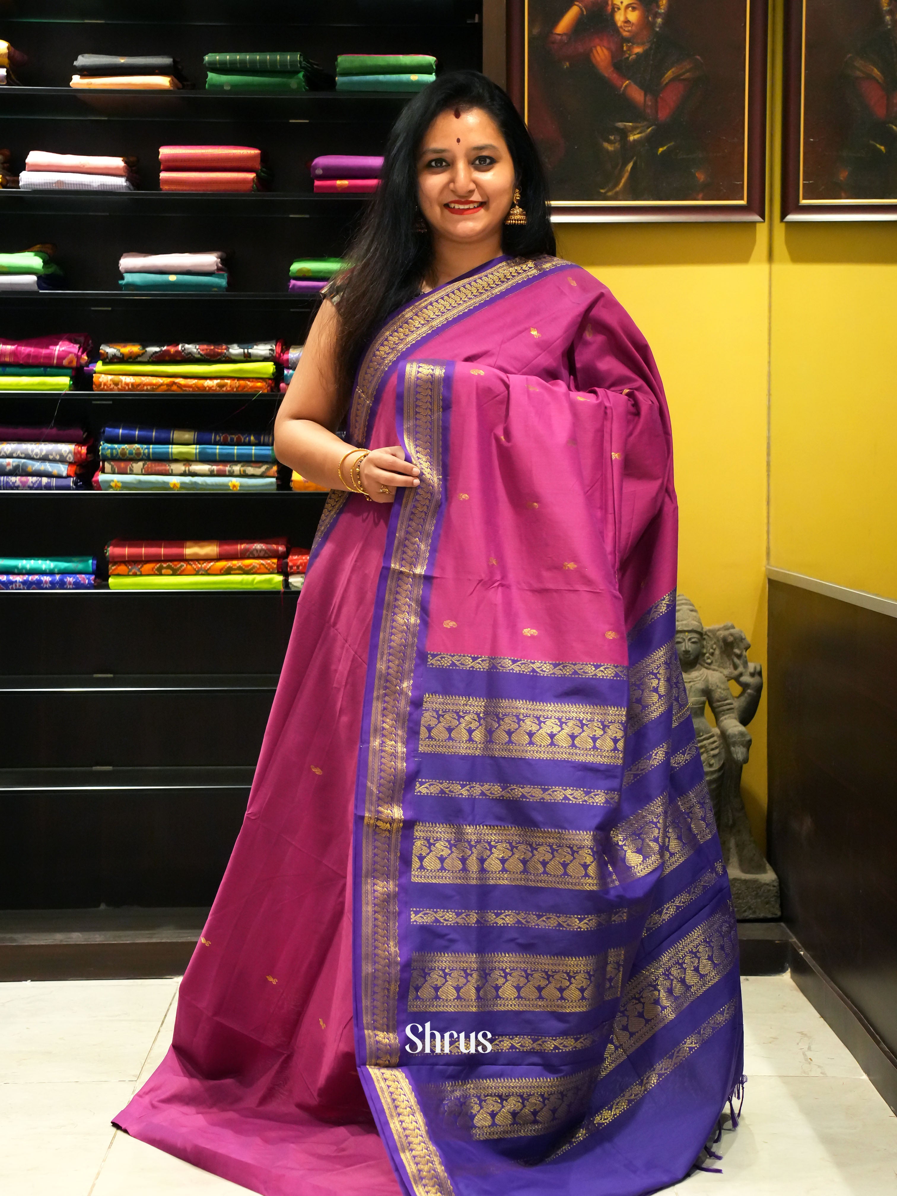 Majenta & Violet- Kalyani Cotton Saree - Shop on ShrusEternity.com