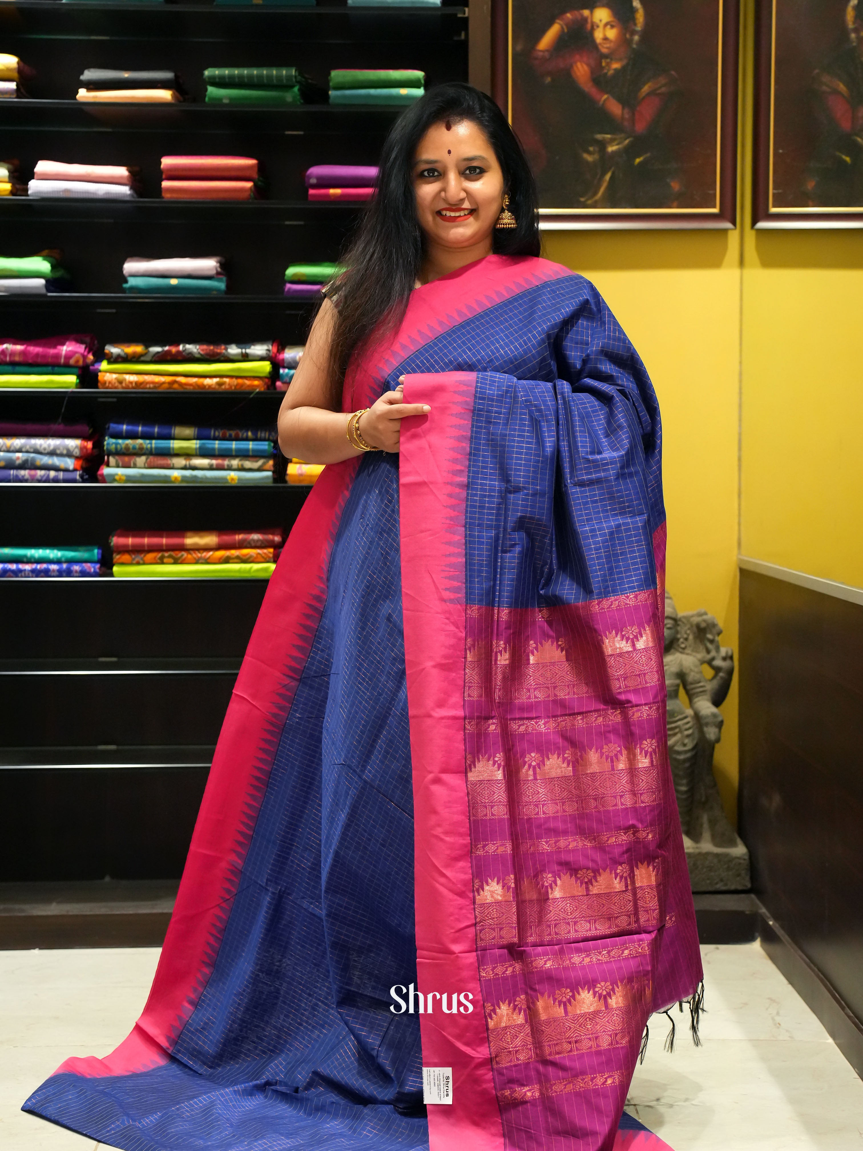 Blue & Majenta - Kalyani Cotton Saree - Shop on ShrusEternity.com