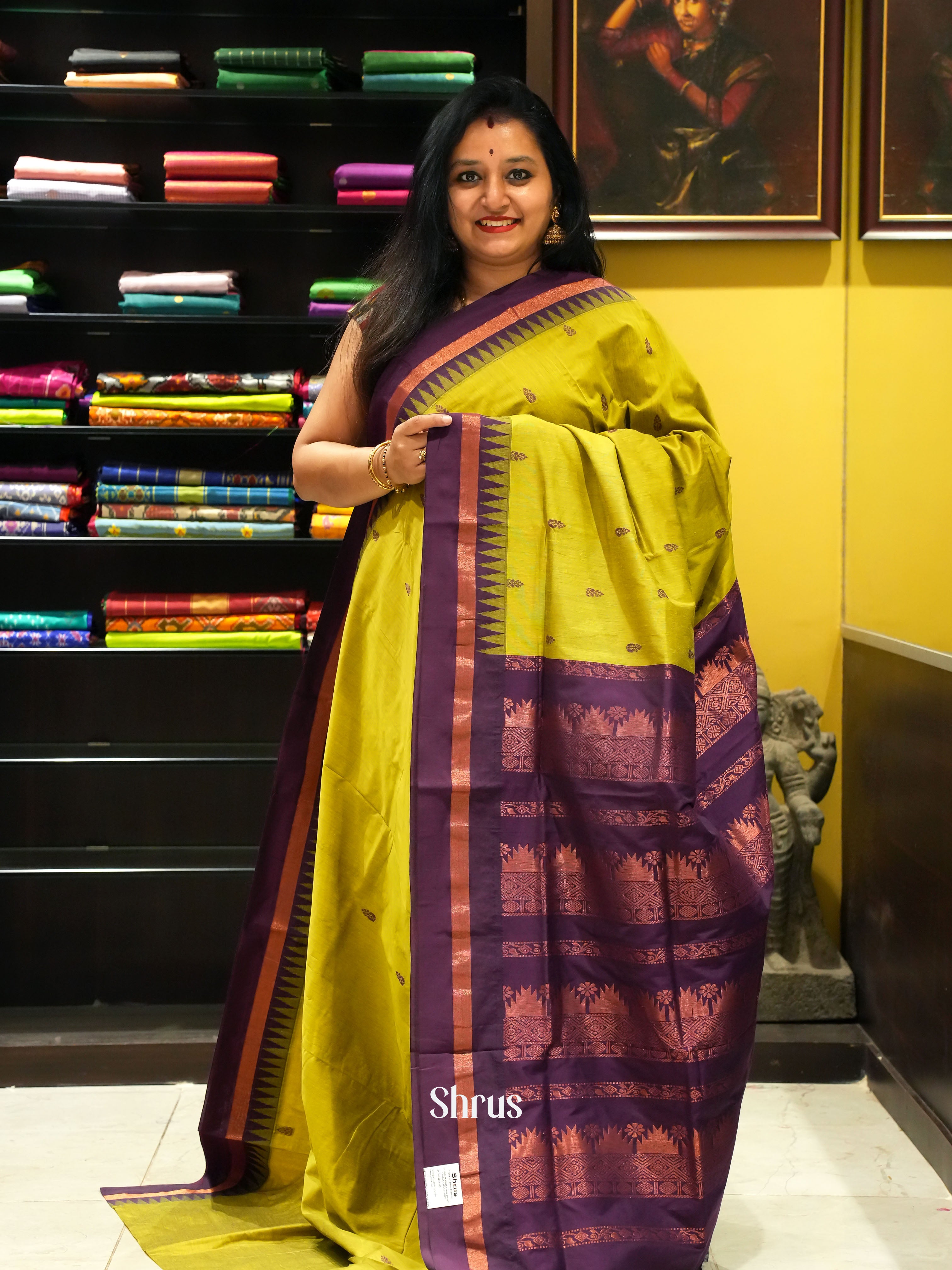 Green & Purple - Kalyani Cotton Saree - Shop on ShrusEternity.com