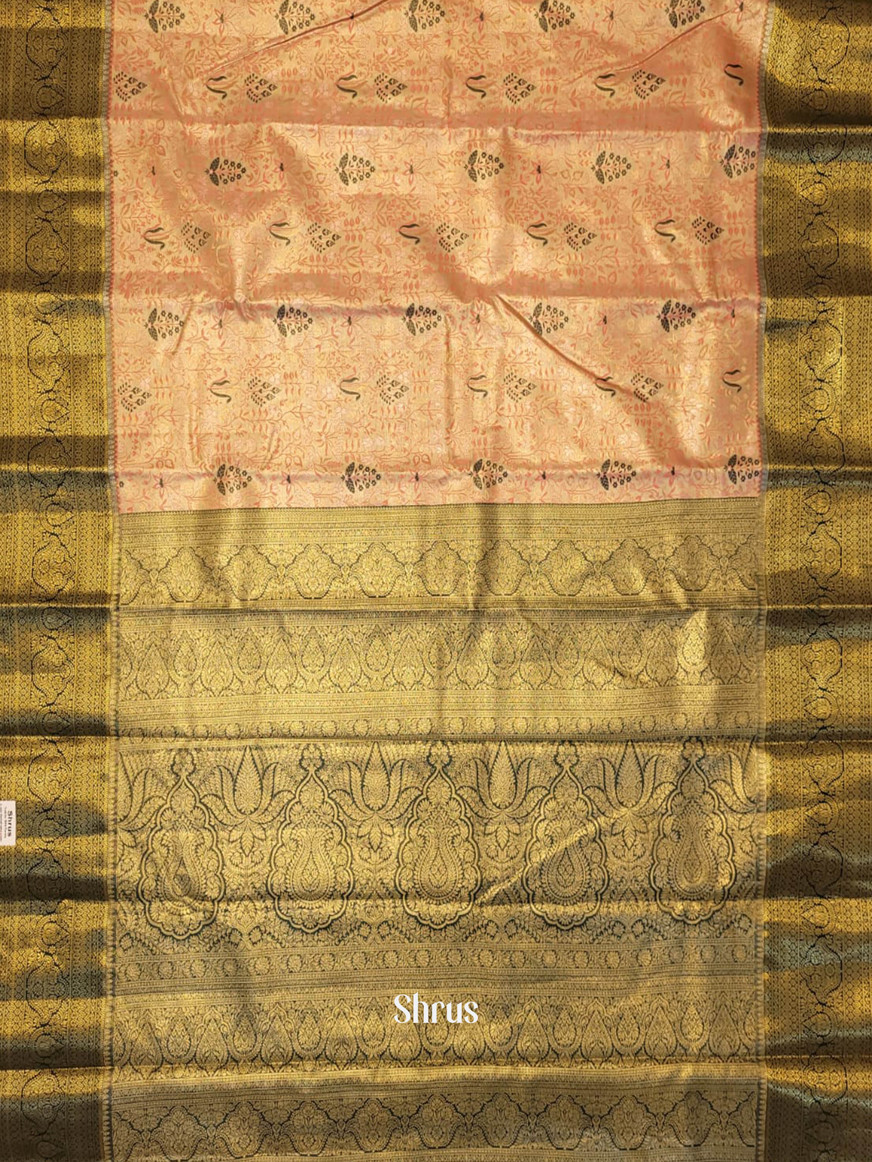 Peach & Green - Kanchipuram-halfpure Saree - Shop on ShrusEternity.com