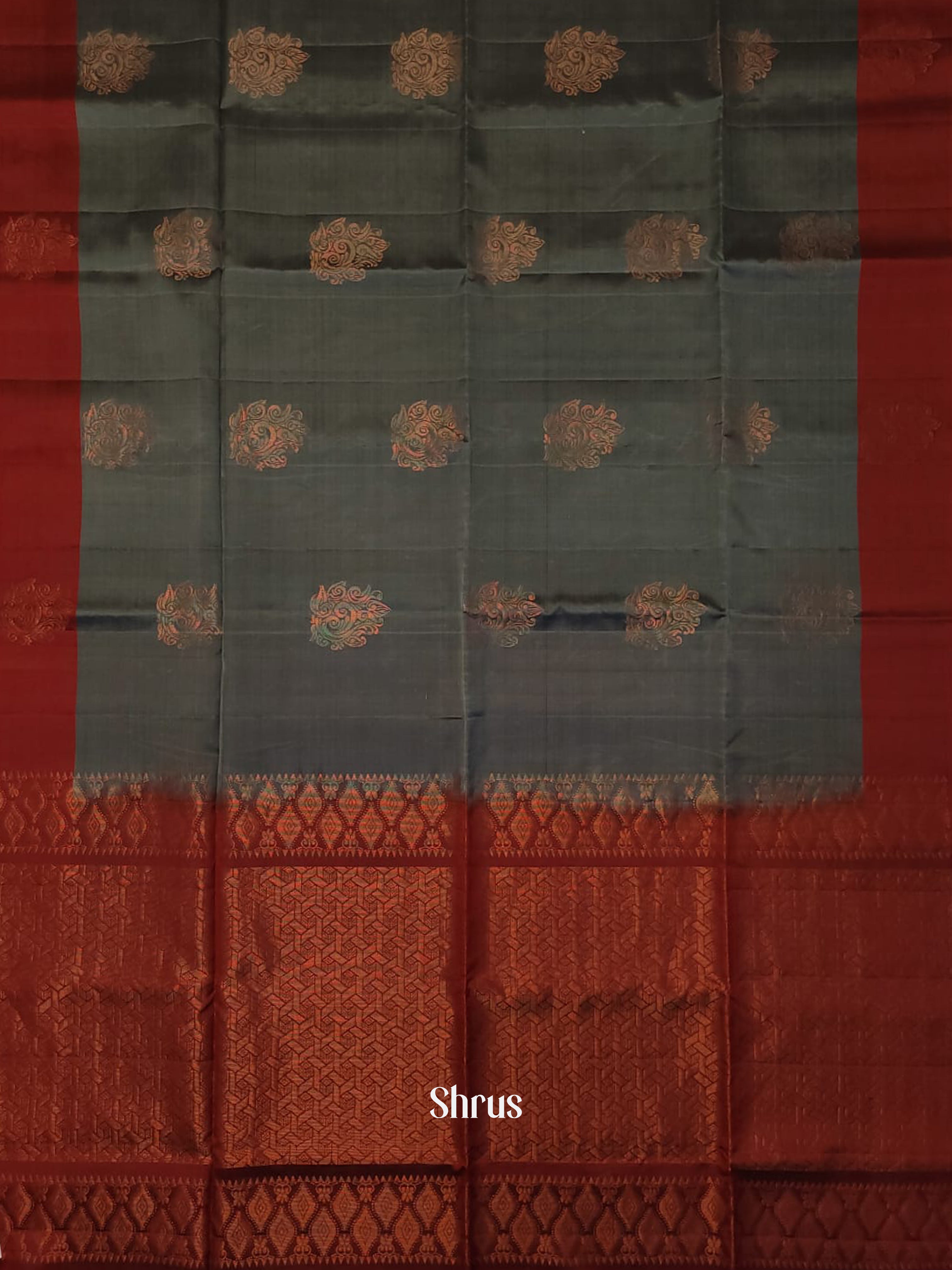 Grey & Maroon Soft silk-halfpure Saree - Shop on ShrusEternity.com