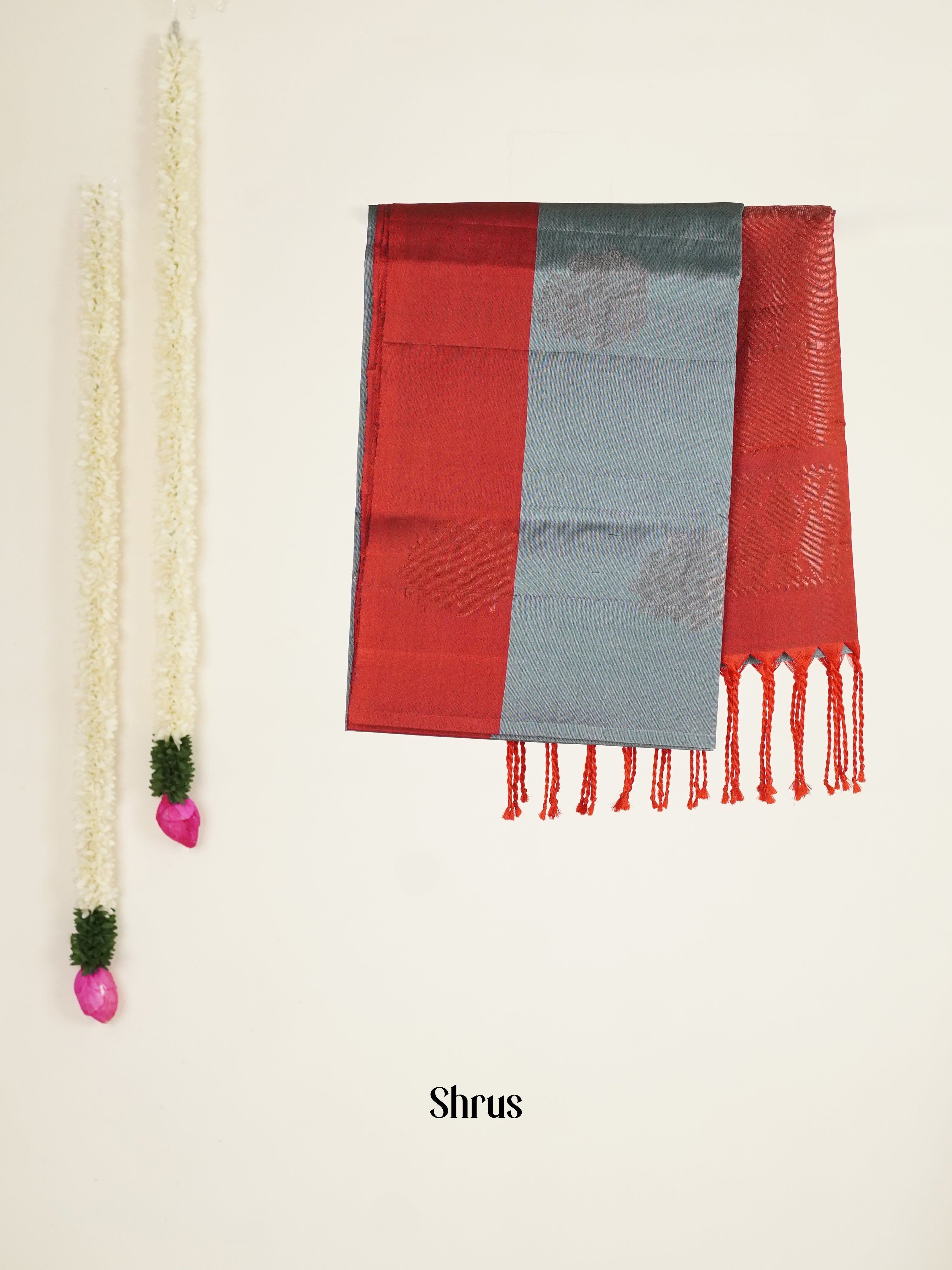 Grey & Maroon Soft silk-halfpure Saree - Shop on ShrusEternity.com
