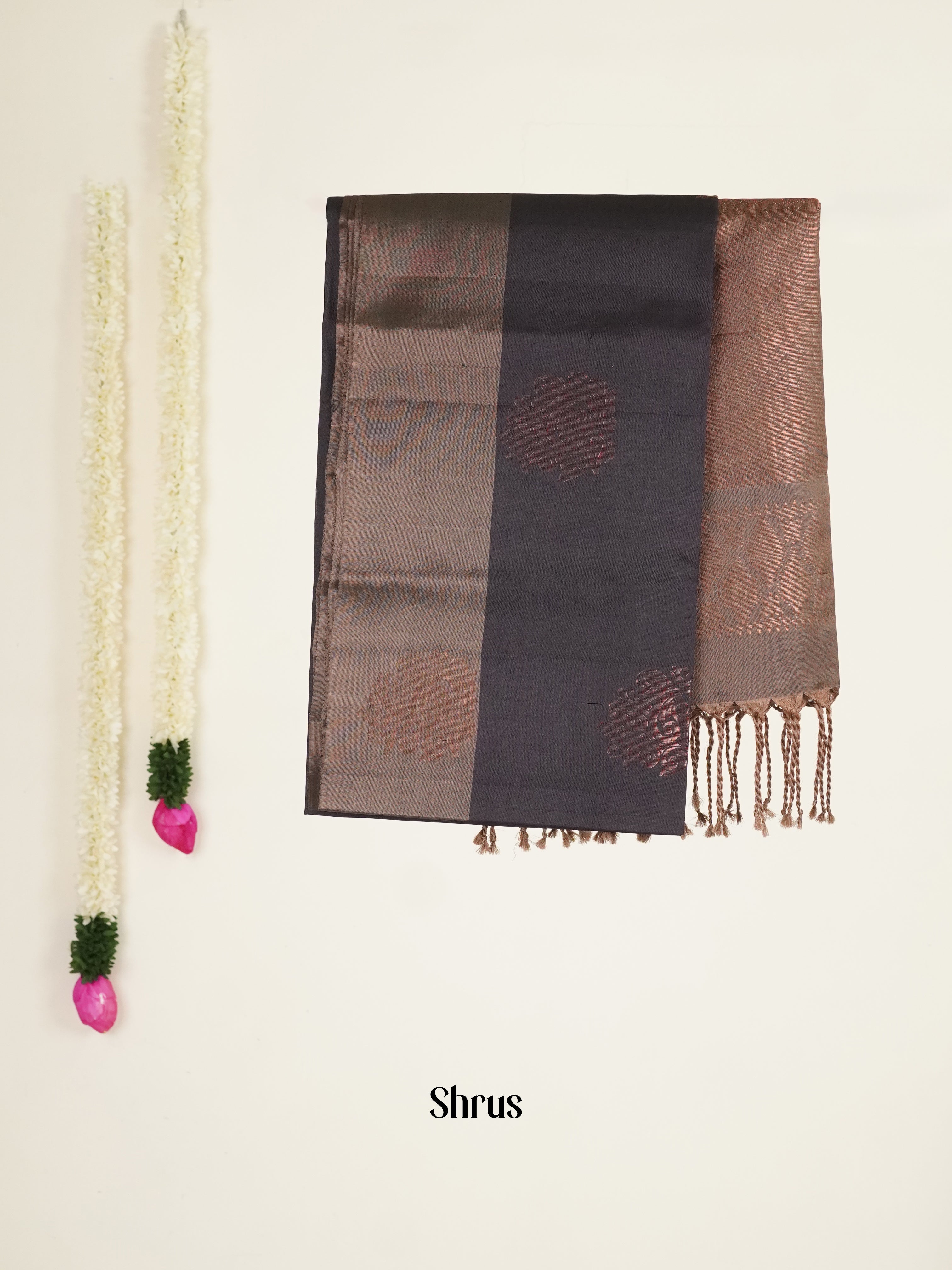 Brown - Soft silk-halfpure Saree - Shop on ShrusEternity.com