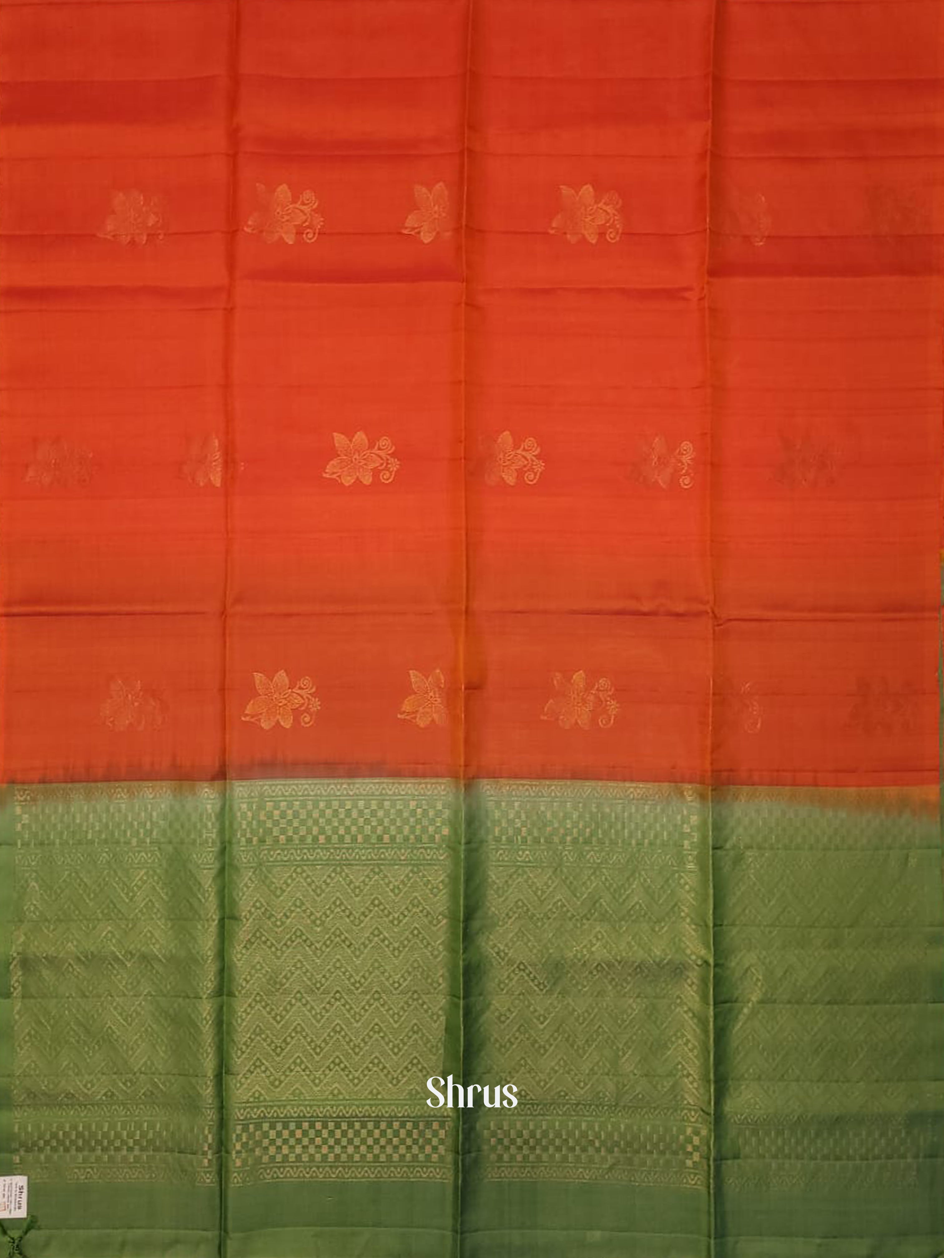 Orange & Green - Soft silk-halfpure Saree - Shop on ShrusEternity.com
