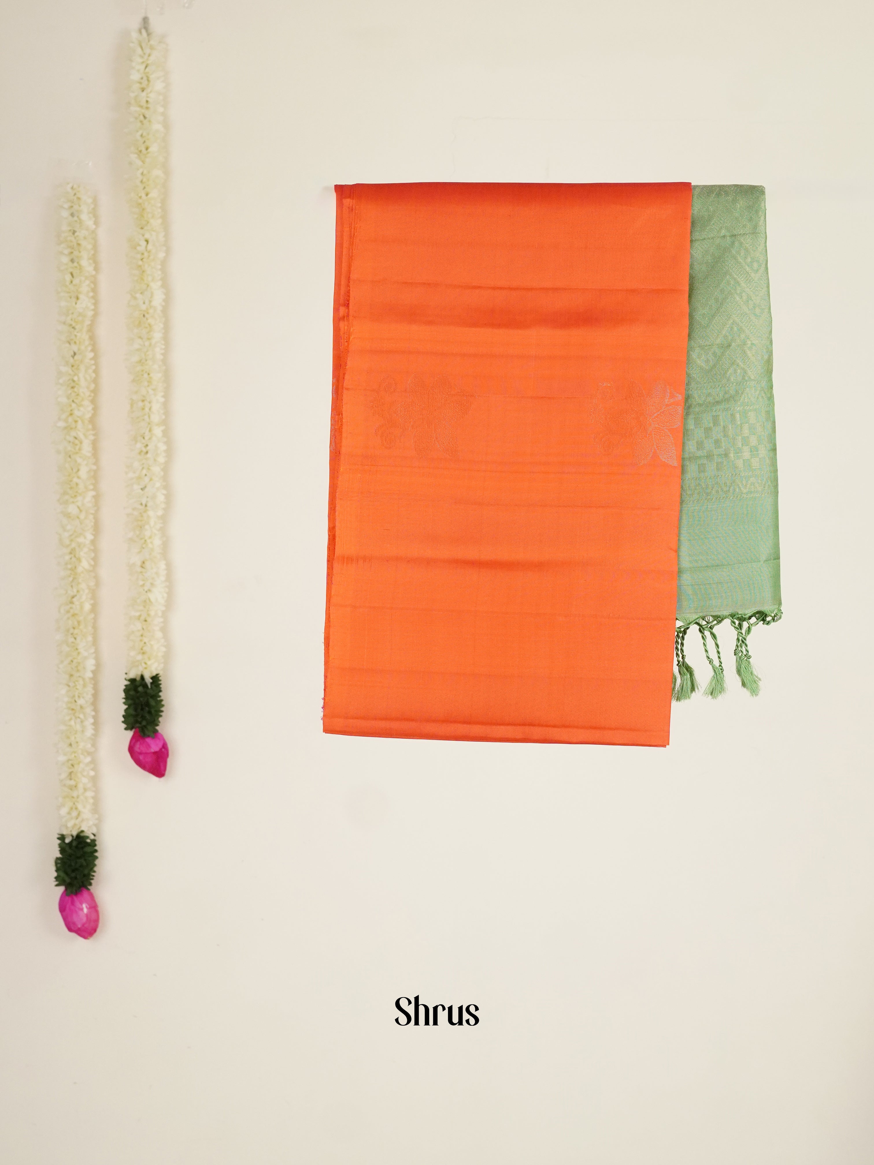 Orange & Green - Soft silk-halfpure Saree - Shop on ShrusEternity.com