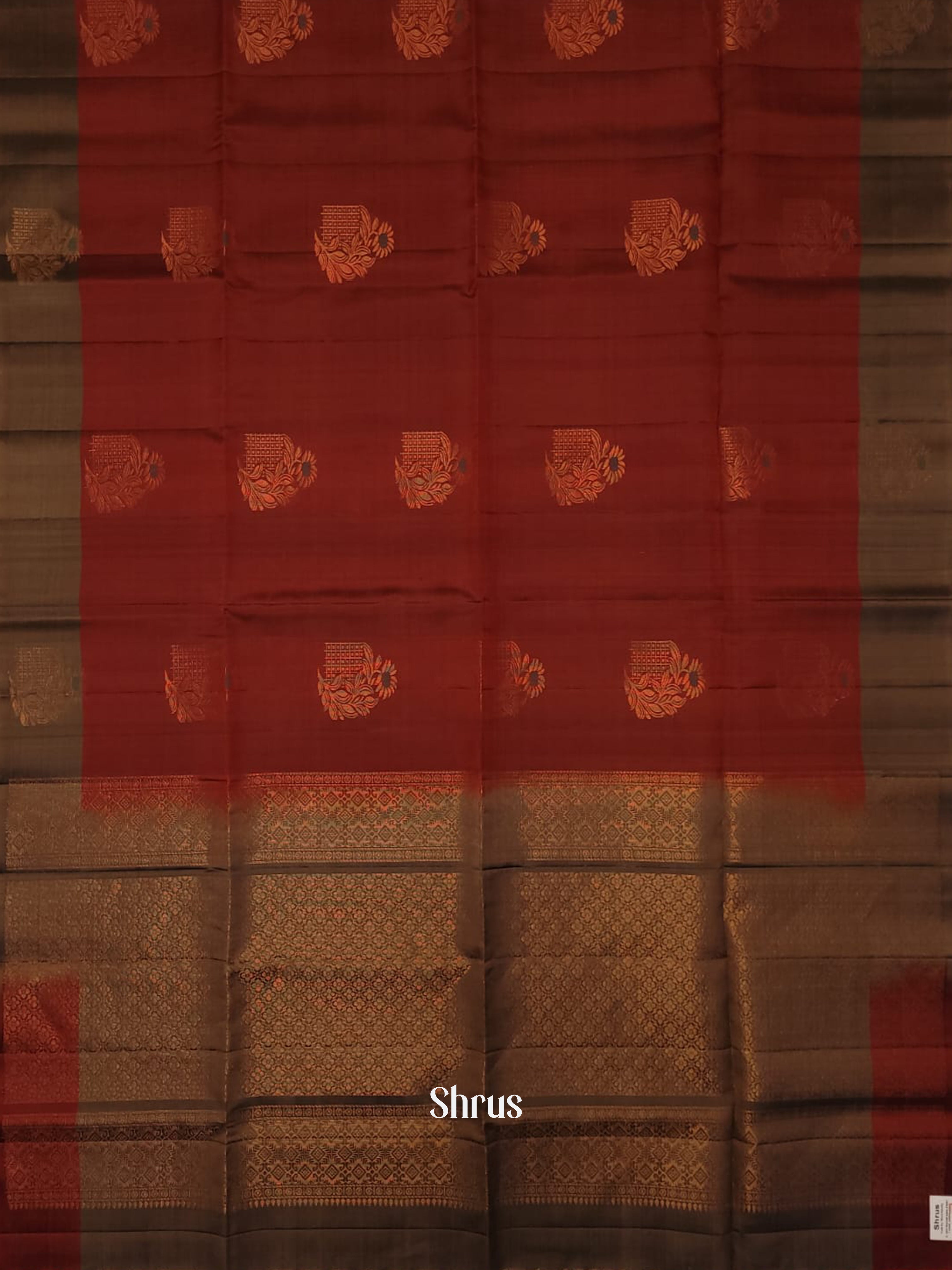 Maroon & Grey - Soft silk-halfpure Saree - Shop on ShrusEternity.com