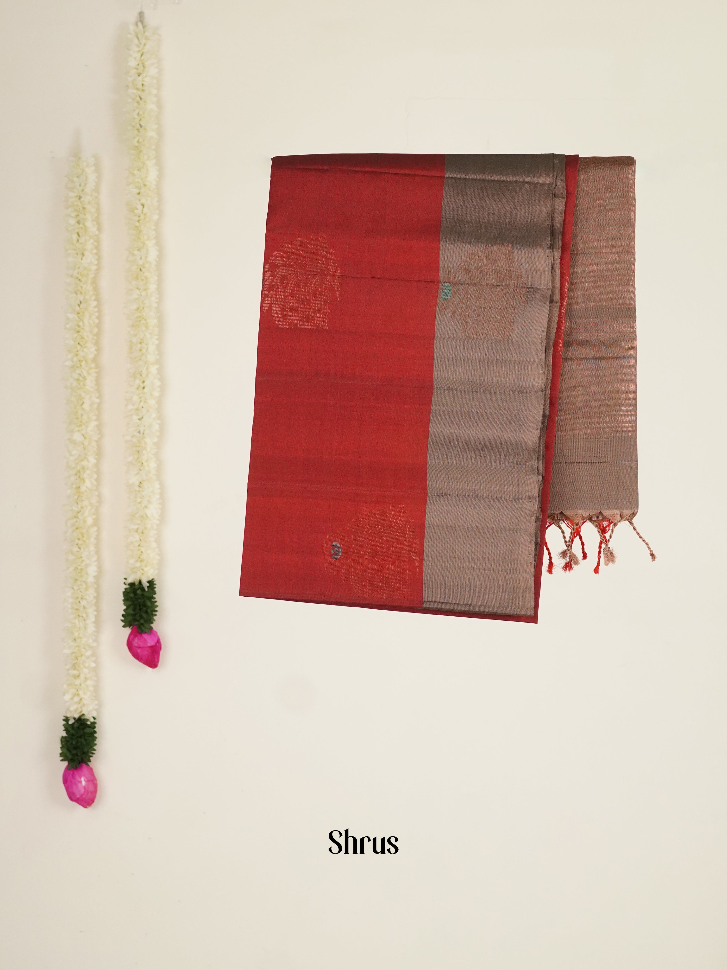 Maroon & Grey - Soft silk-halfpure Saree - Shop on ShrusEternity.com