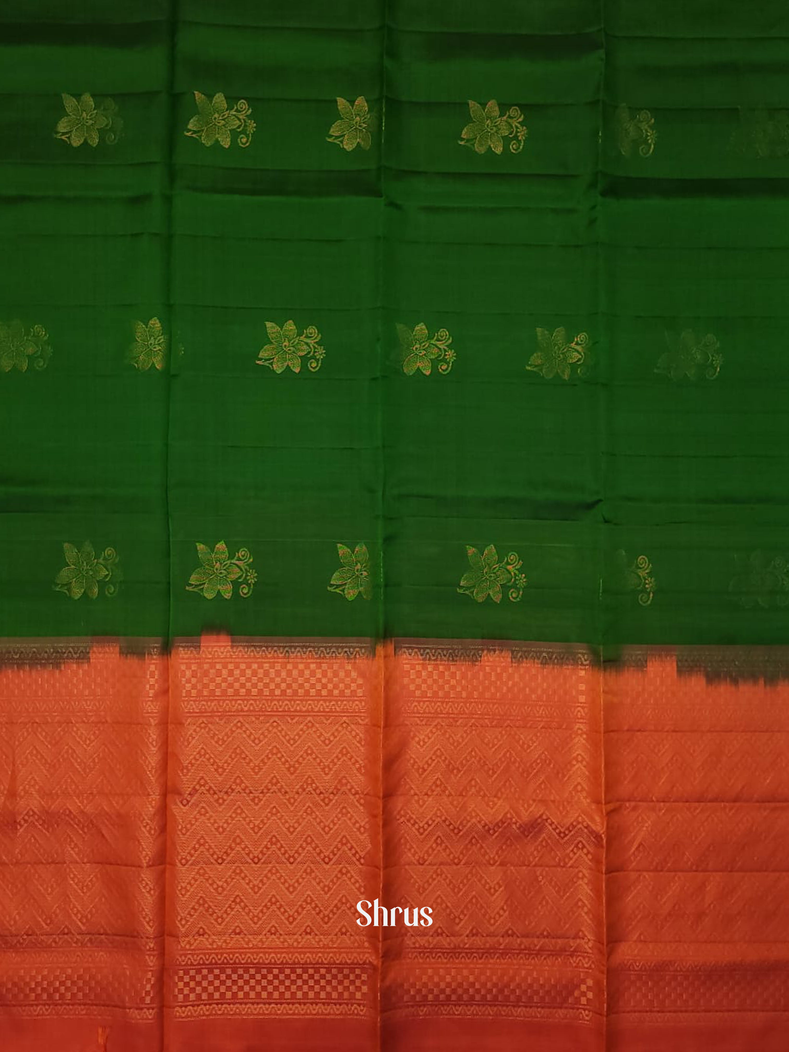 Green & Orange - Soft silk-halfpure Saree - Shop on ShrusEternity.com