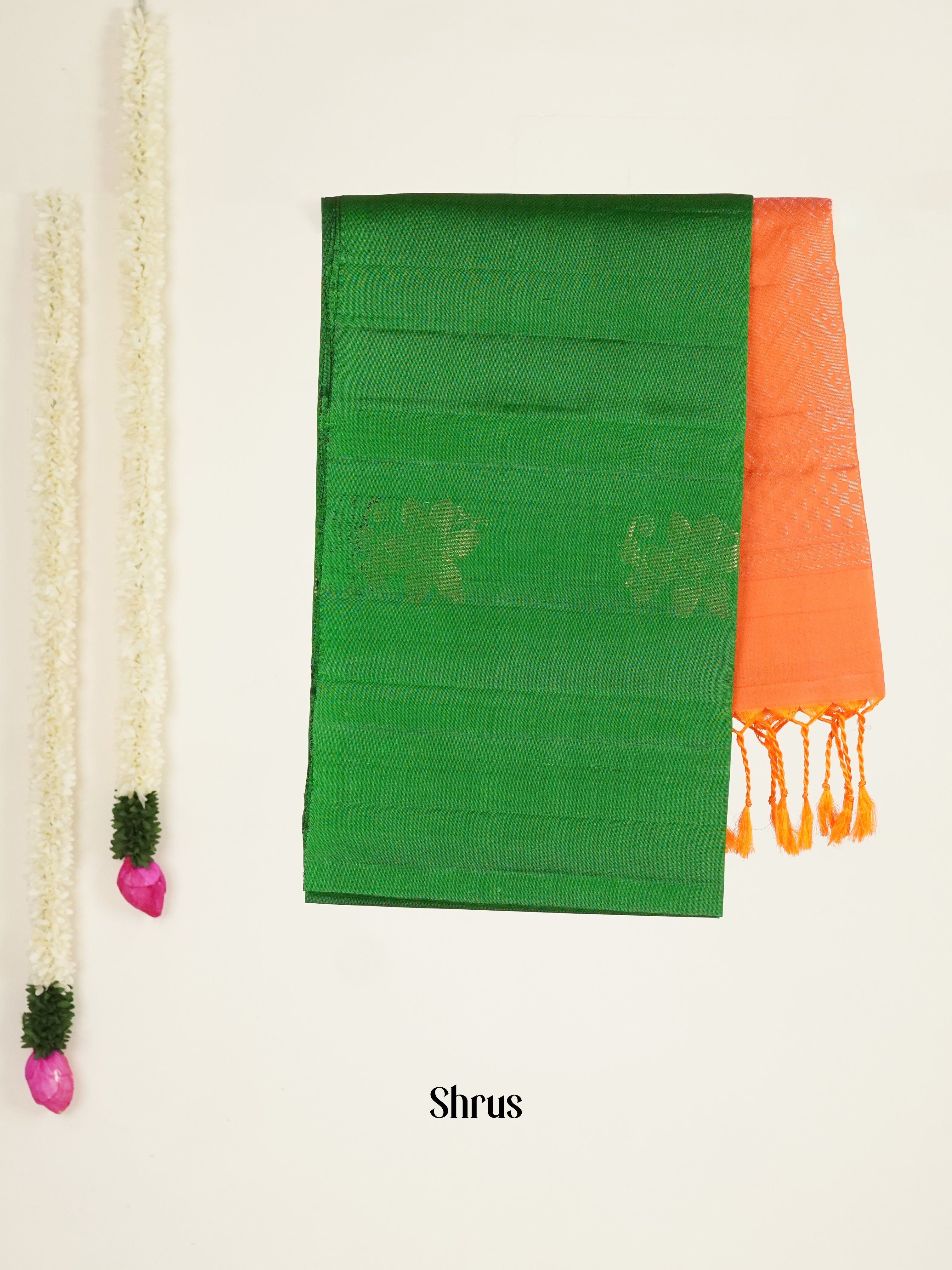 Green & Orange - Soft silk-halfpure Saree - Shop on ShrusEternity.com