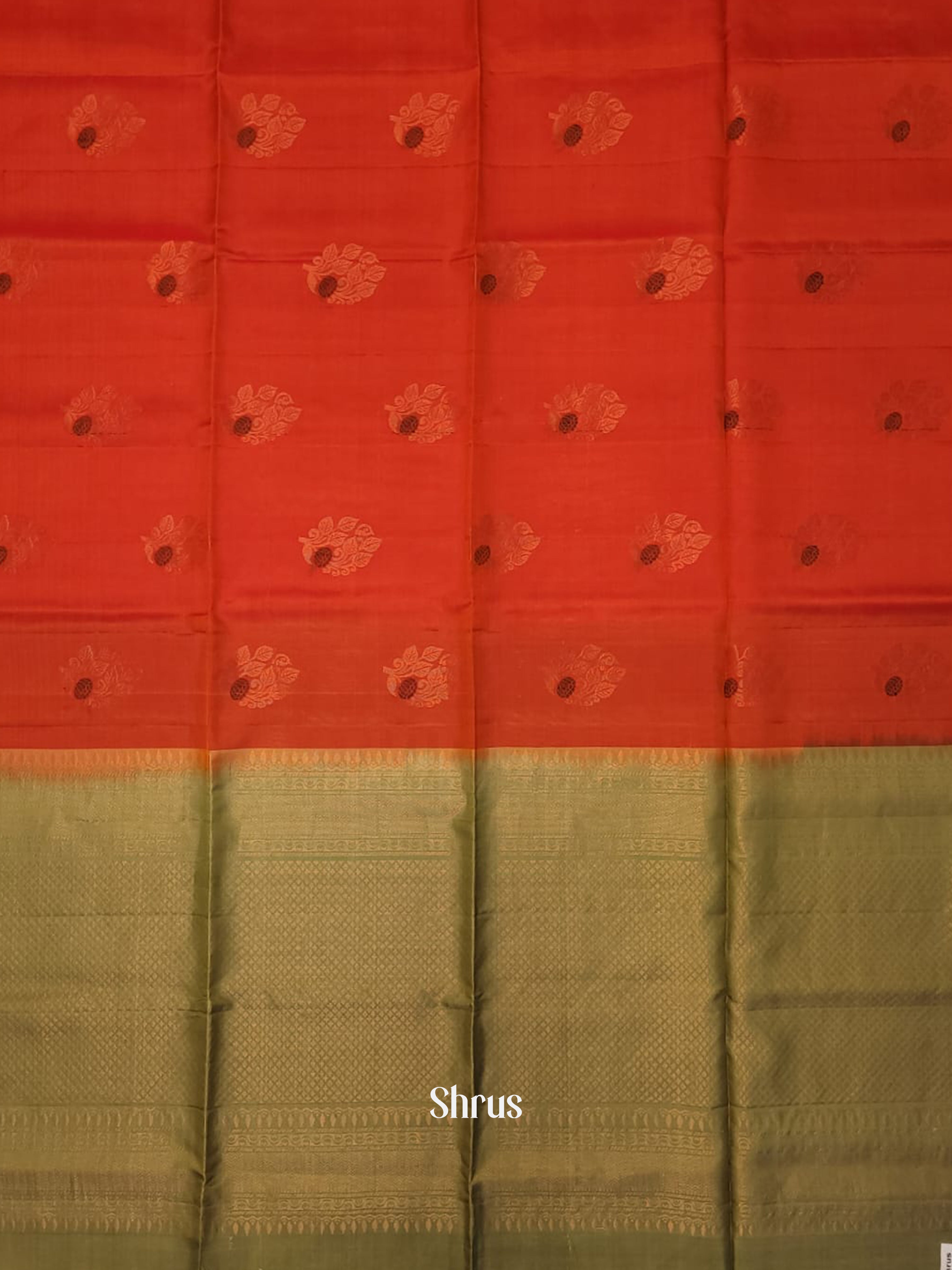 Orange & Green - Softsilk-halfpure Saree - Shop on ShrusEternity.com