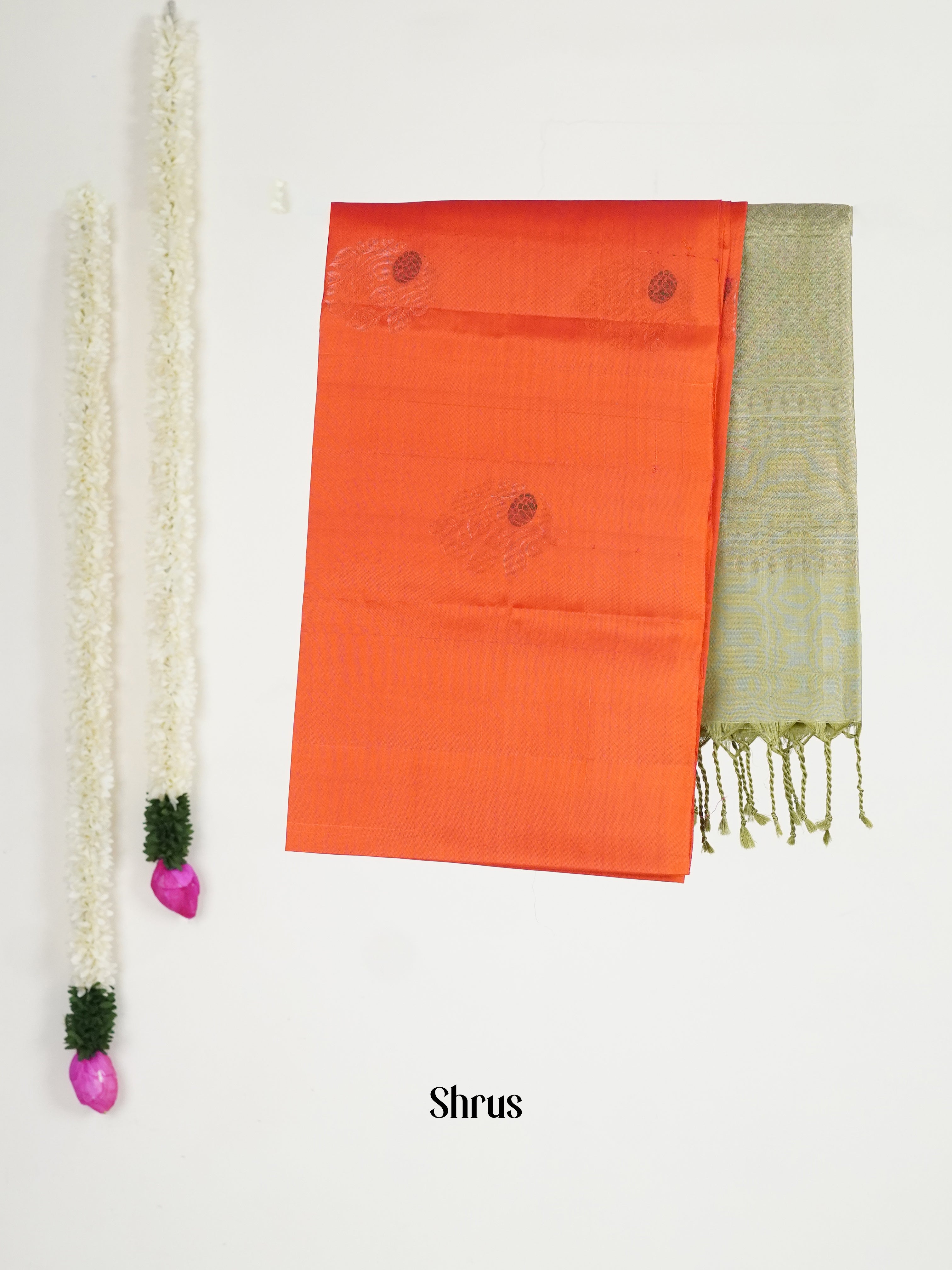 Orange & Green - Softsilk-halfpure Saree - Shop on ShrusEternity.com