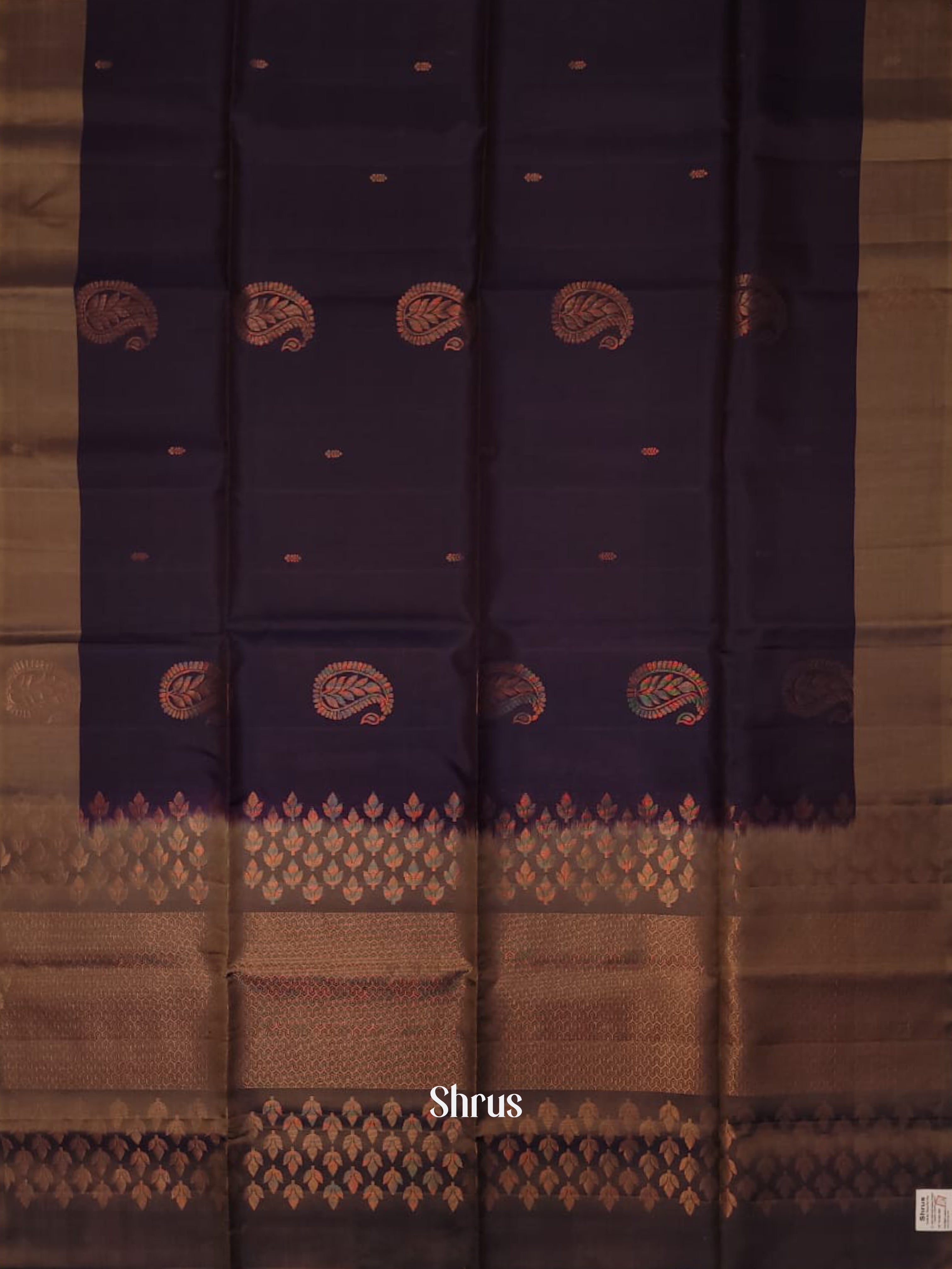 Dark Blue & Brown - Soft silk-halfpure Saree - Shop on ShrusEternity.com