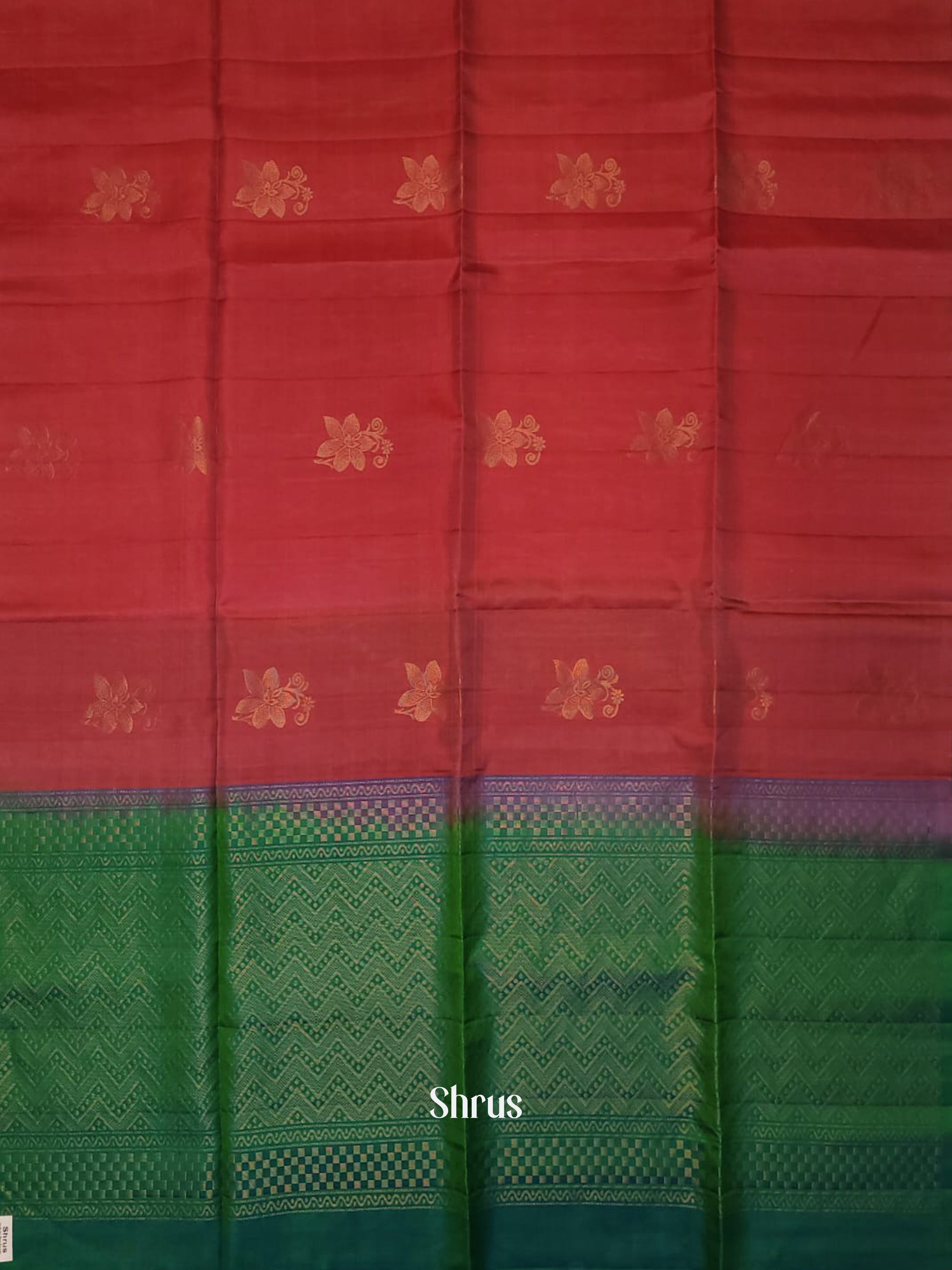 Pink & Green - Soft silk-halfpure Saree - Shop on ShrusEternity.com