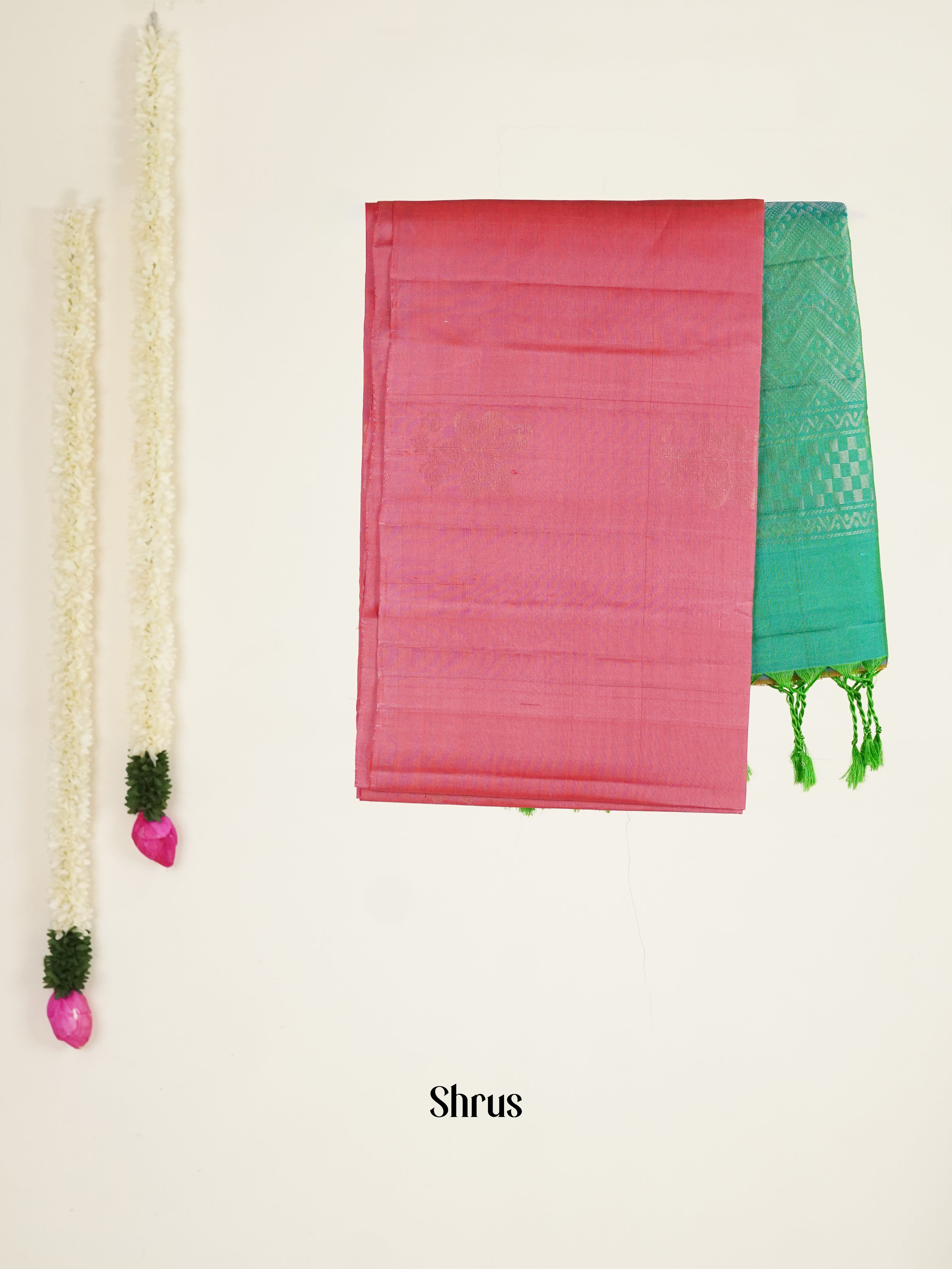 Pink & Green - Soft silk-halfpure Saree - Shop on ShrusEternity.com