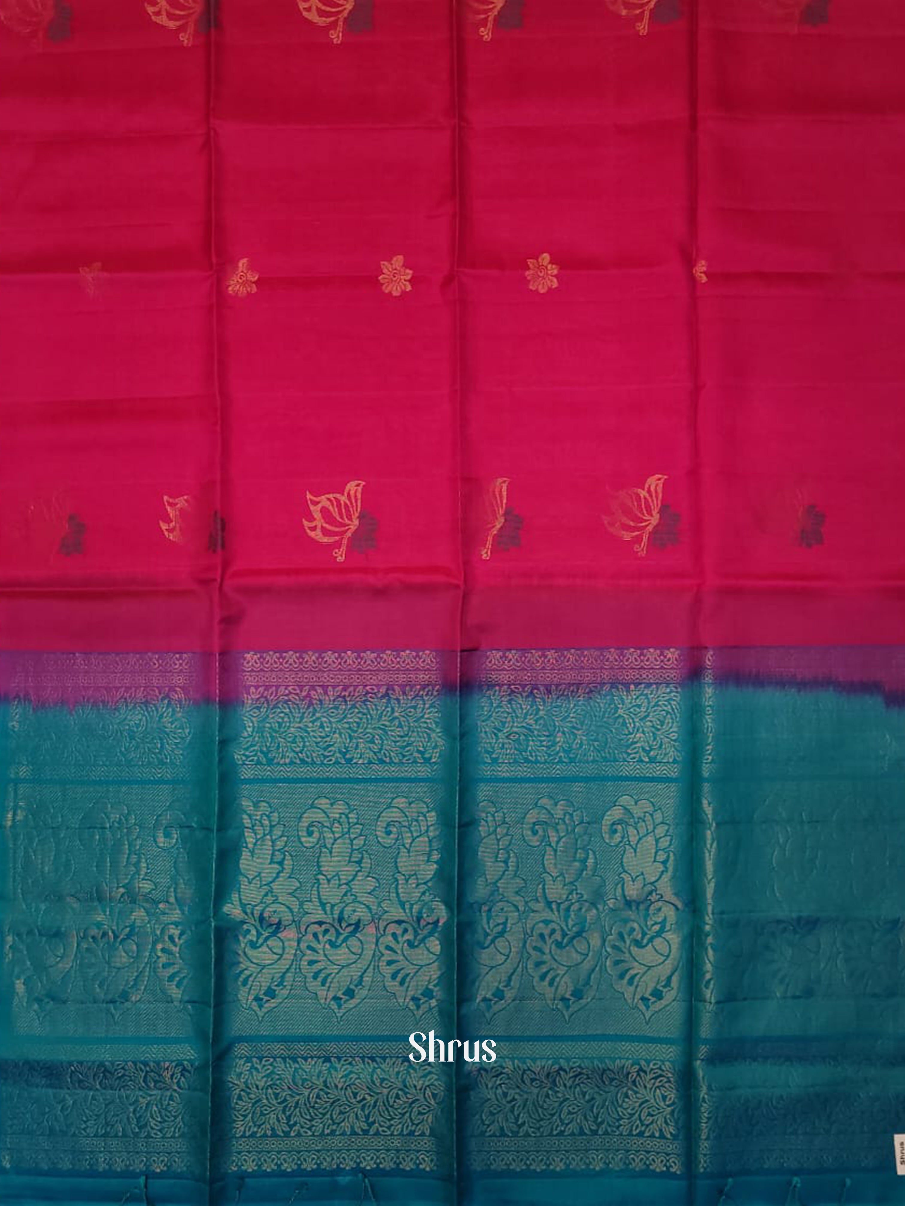 Pink & Blue - Soft silk-halfpure Saree - Shop on ShrusEternity.com