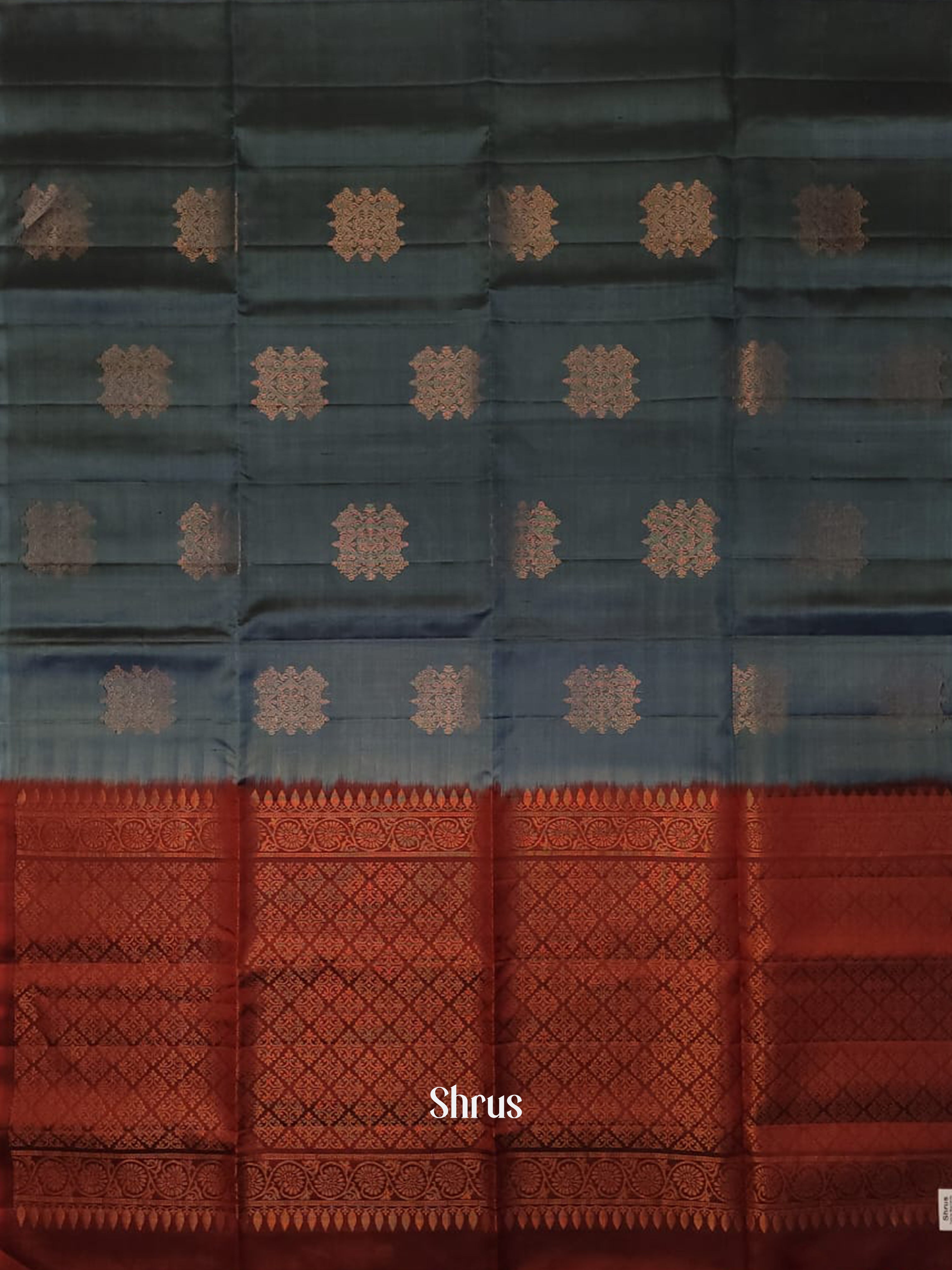 Grey & Maroon - Soft silk-halfpure Saree - Shop on ShrusEternity.com