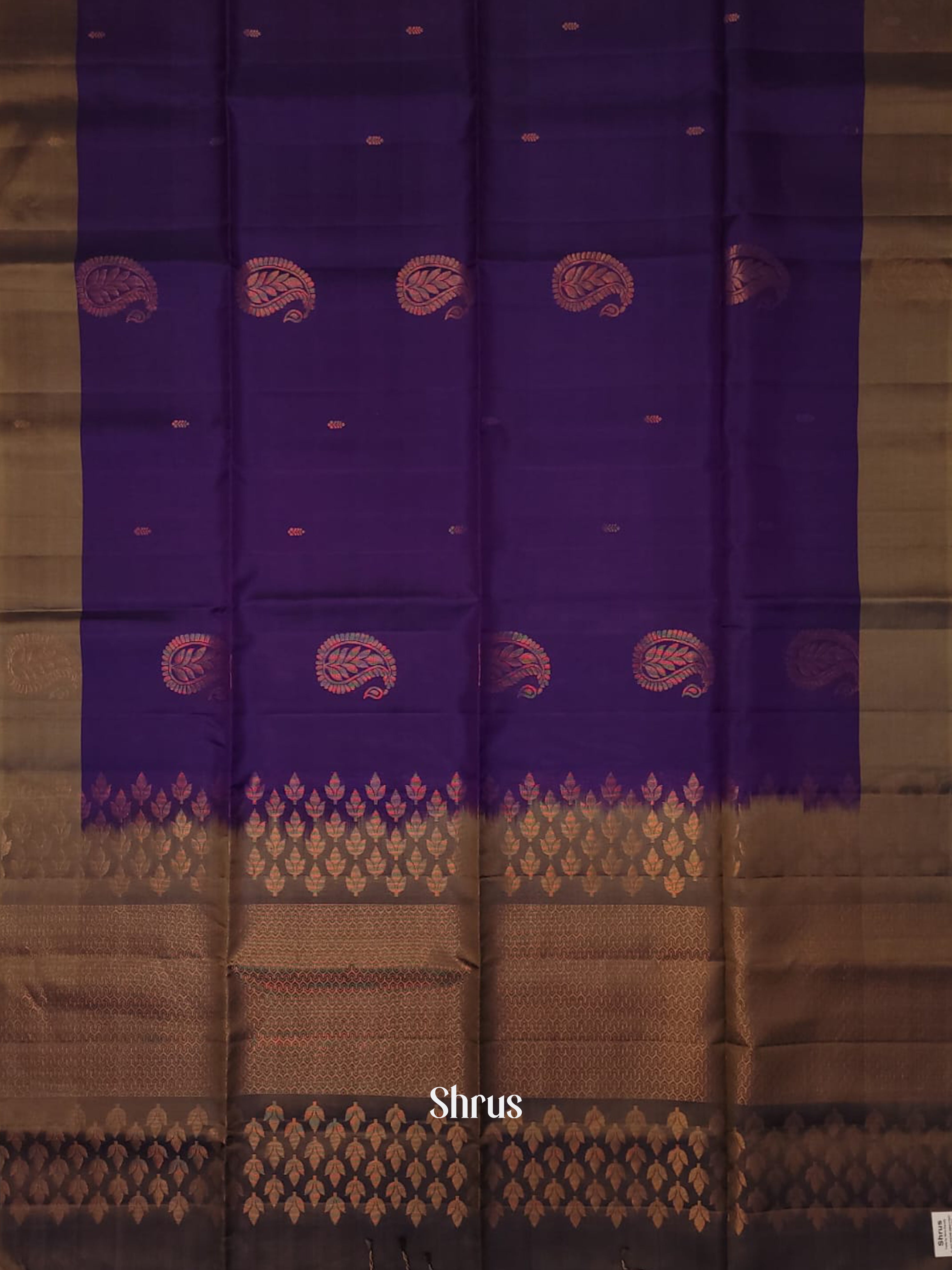 Violet & Brown - Soft silk-halfpure Saree - Shop on ShrusEternity.com