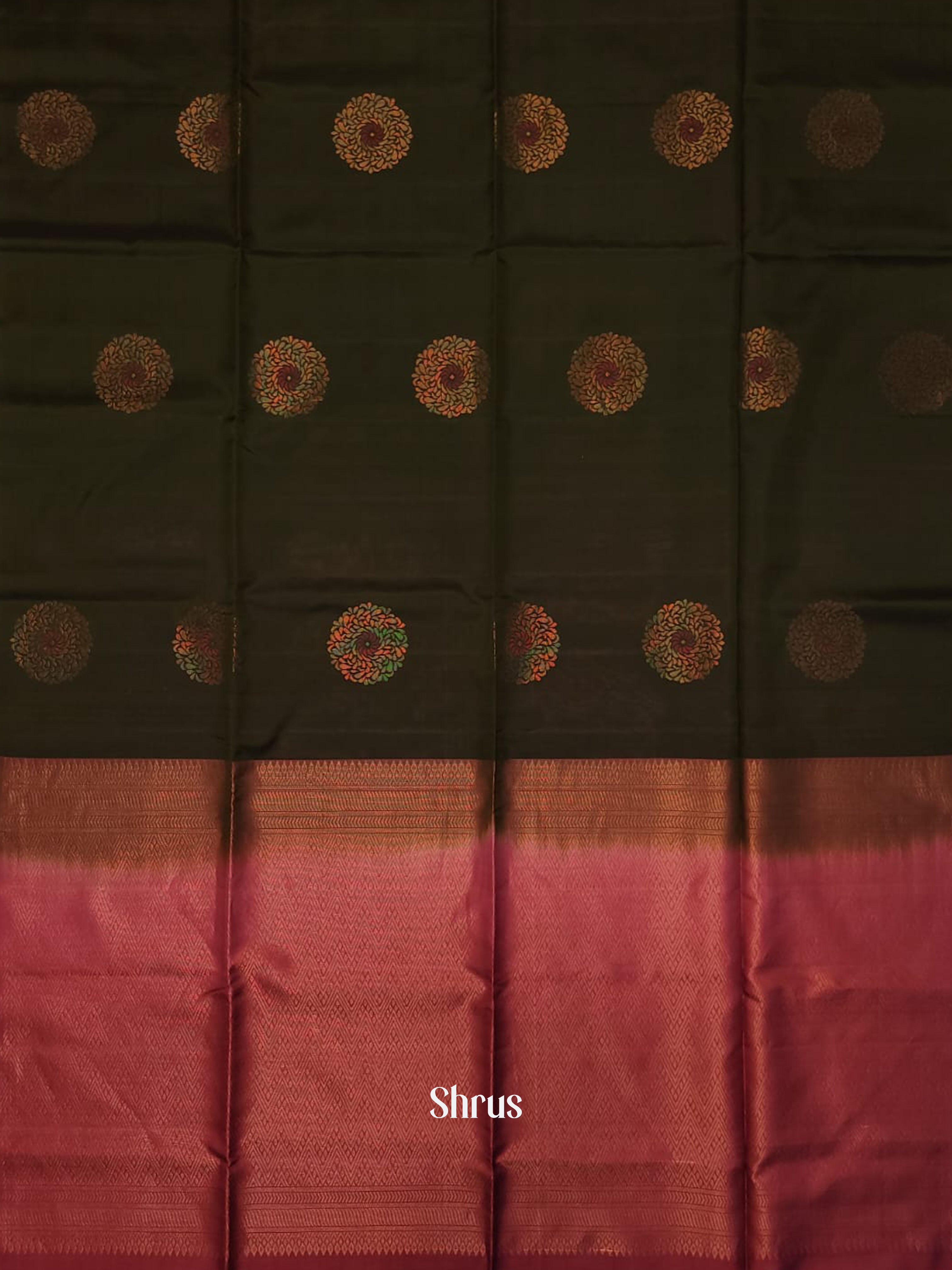 Dark Bottle Green & Maroon - Soft silk-halfpure Saree - Shop on ShrusEternity.com