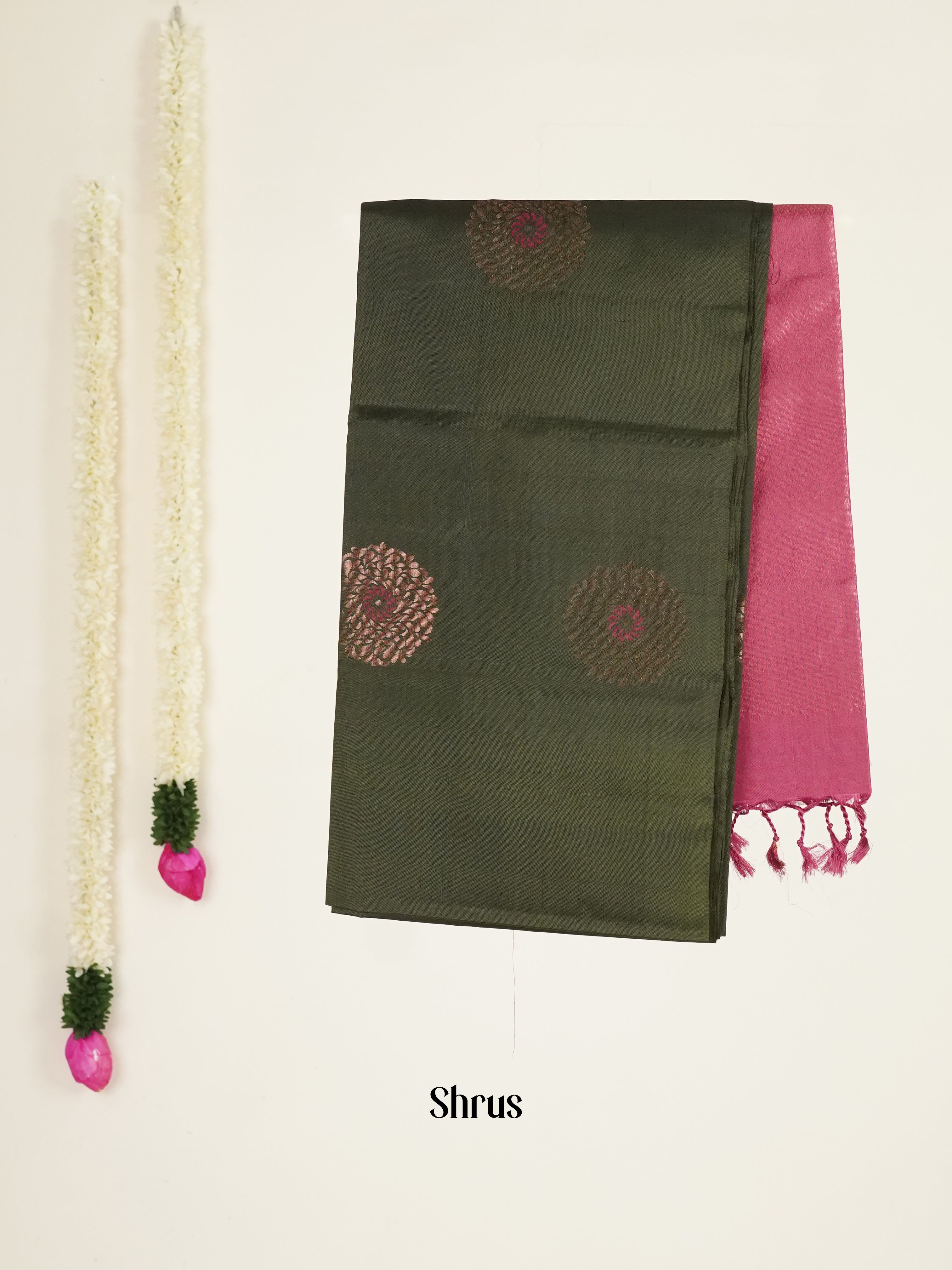 Dark Bottle Green & Maroon - Soft silk-halfpure Saree - Shop on ShrusEternity.com