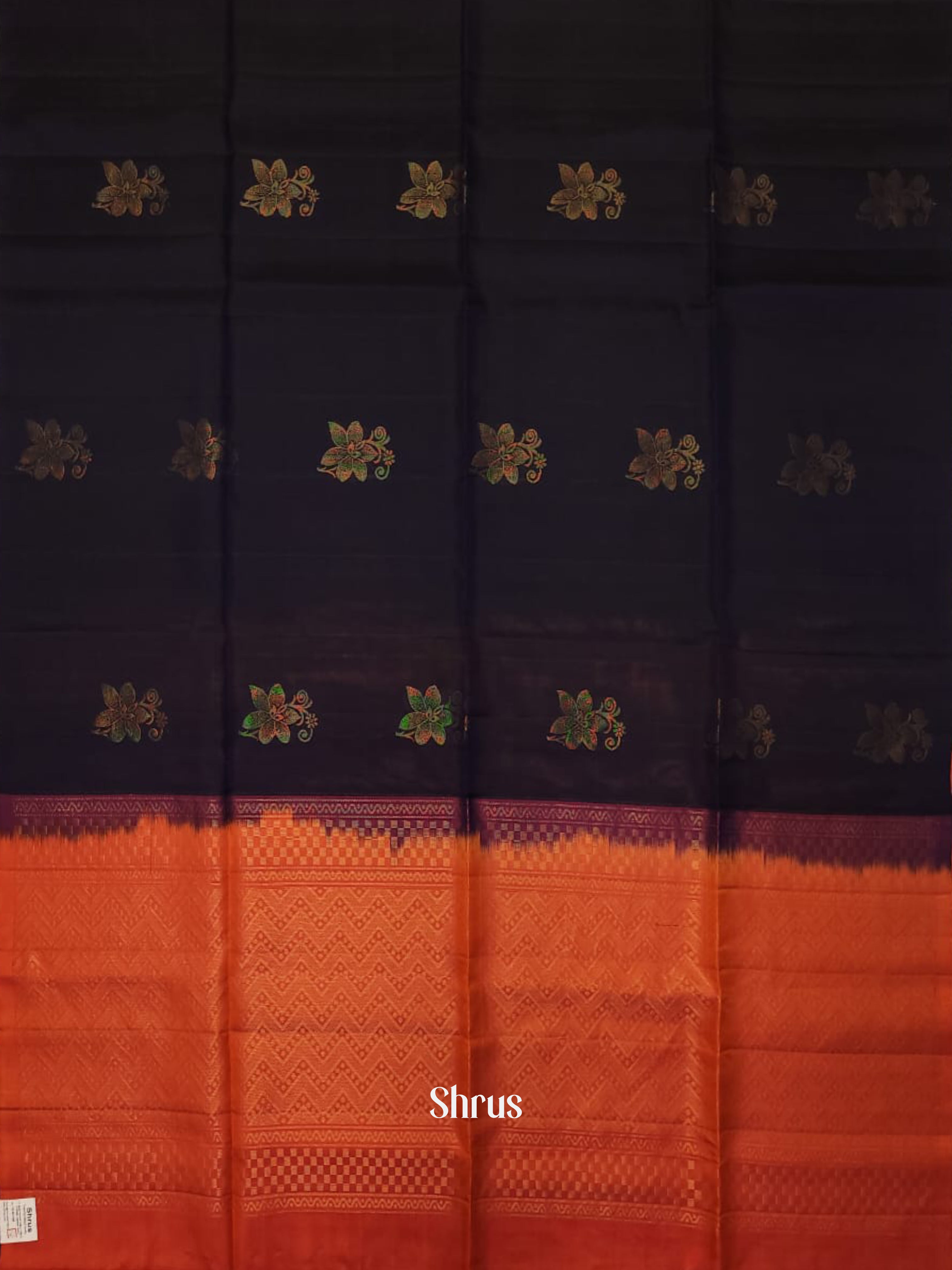 Navy Blue & Orange - Softsilk-halfpure Saree - Shop on ShrusEternity.com