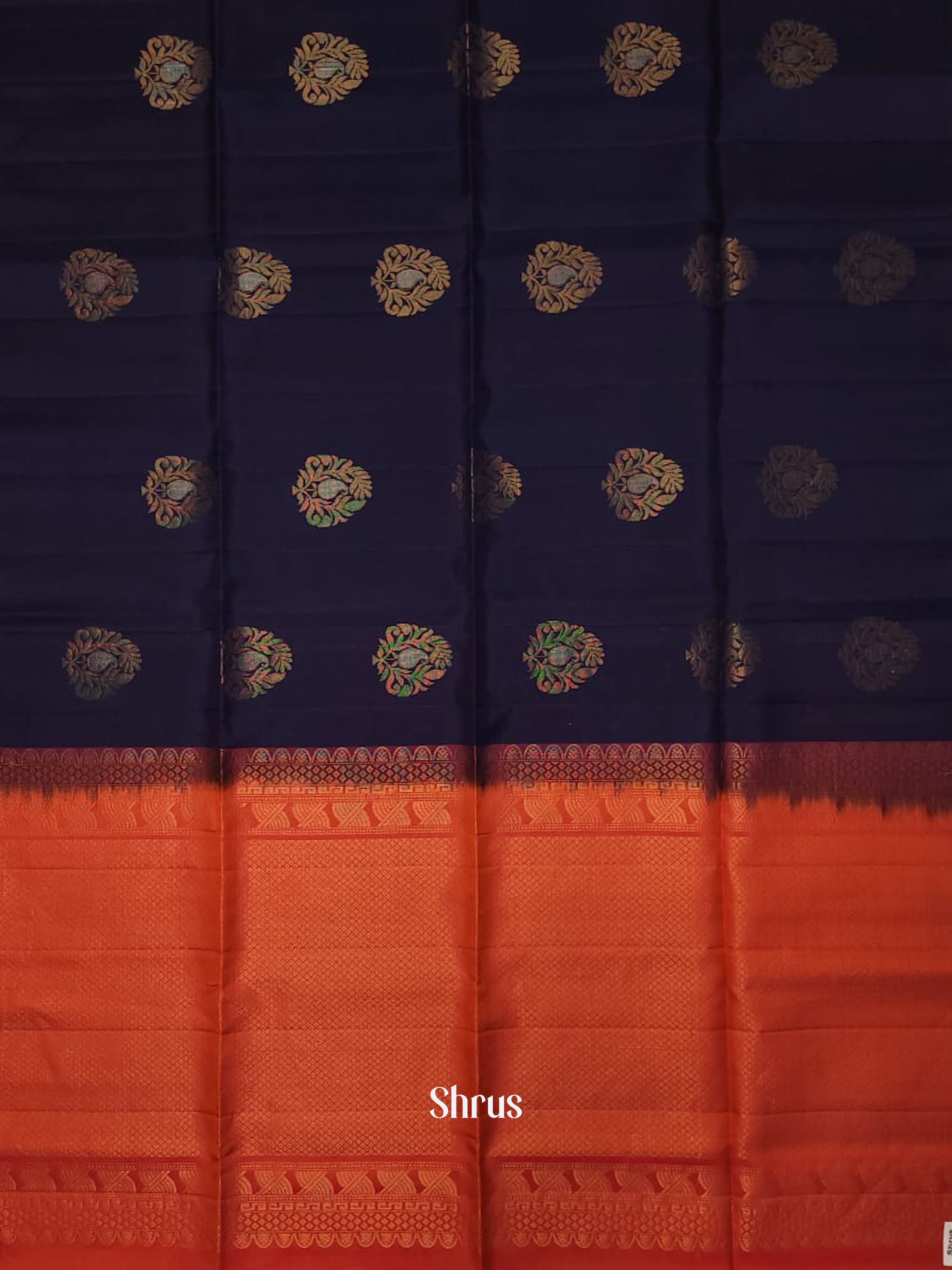 Blue & Orange - Soft silk-halfpure Saree - Shop on ShrusEternity.com