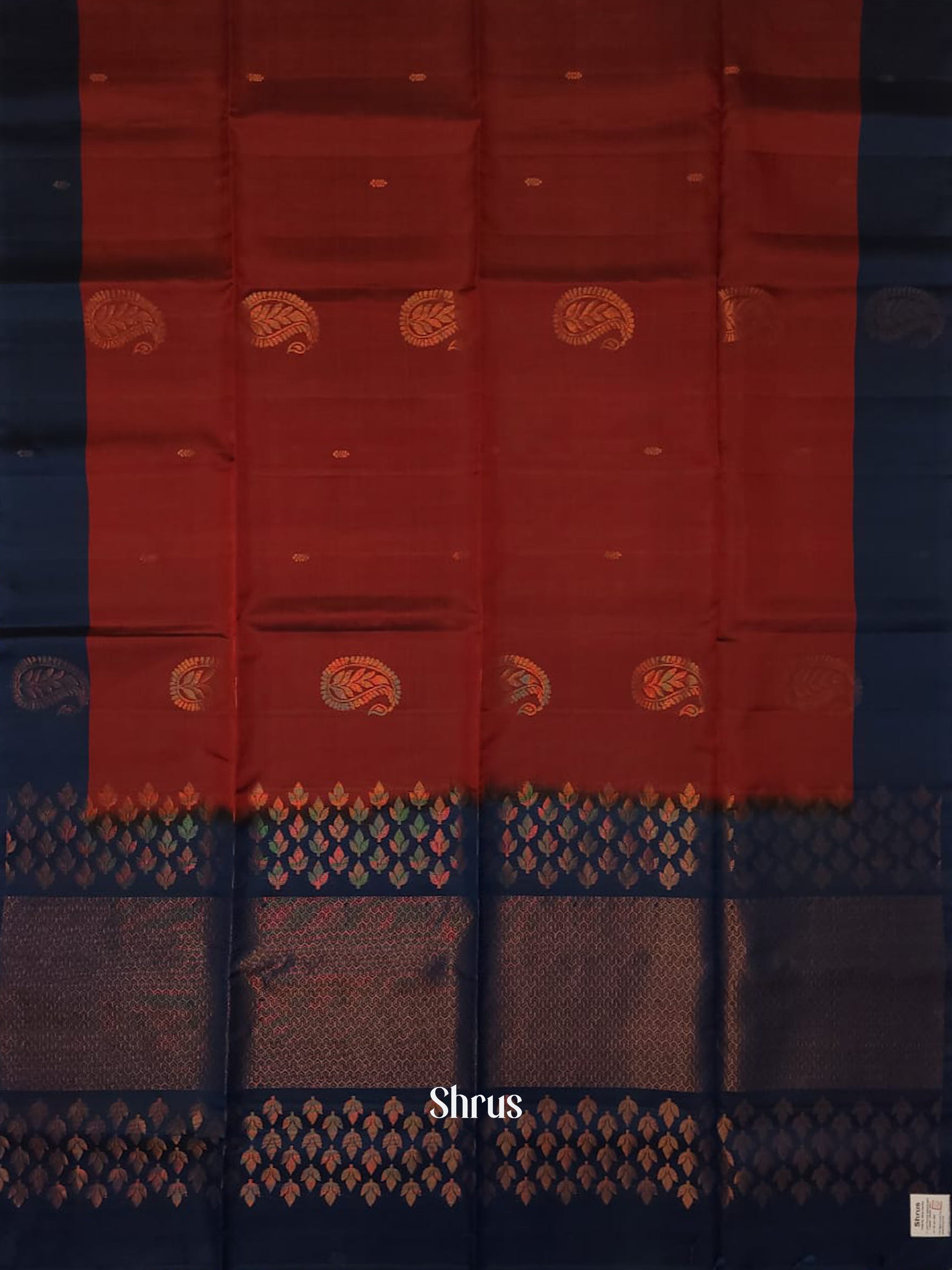Maroon & Blue - Soft silk-half pure Saree - Shop on ShrusEternity.com