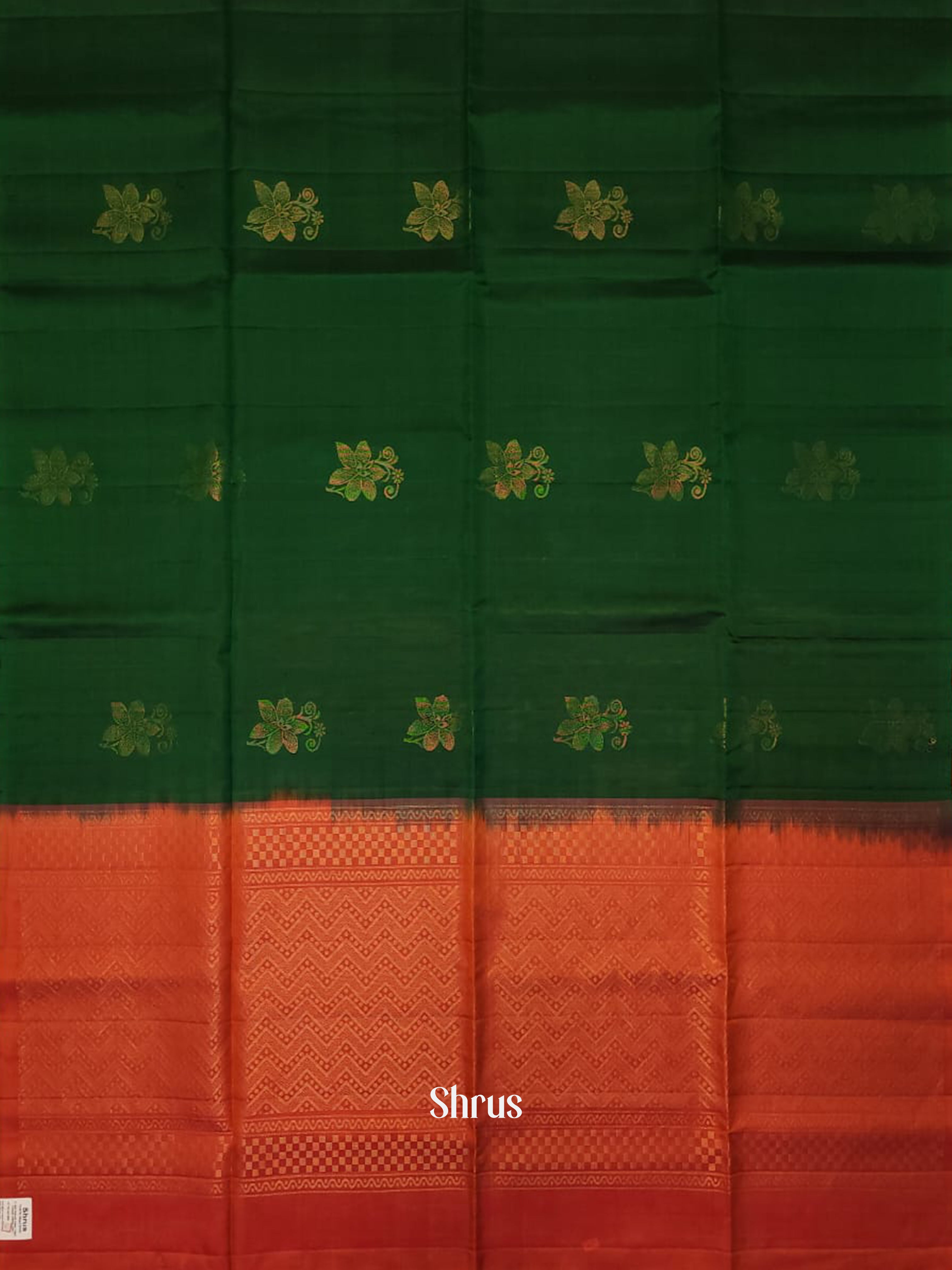 Green & Orange - Soft silk-halfpure Saree - Shop on ShrusEternity.com