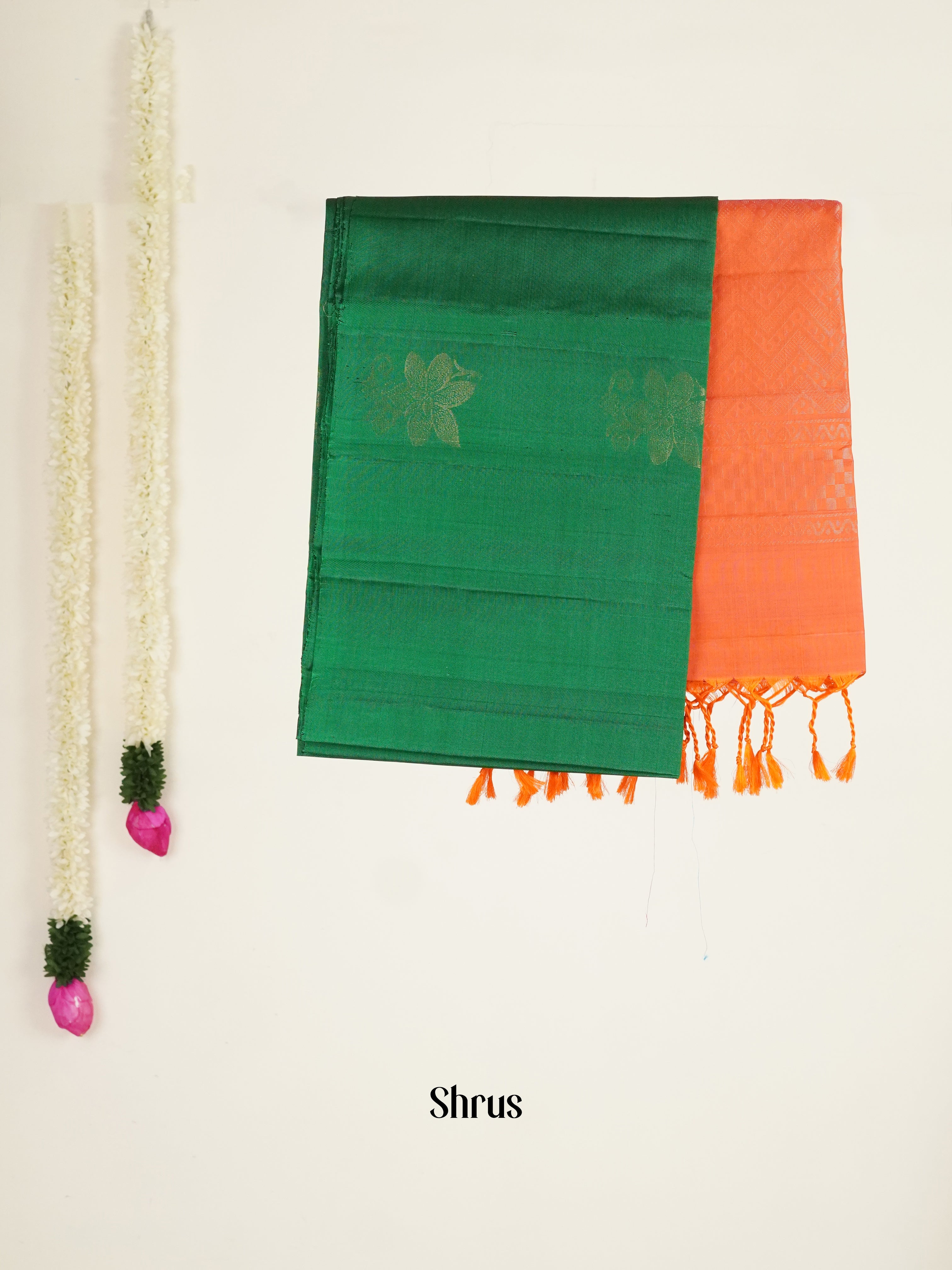 Green & Orange - Soft silk-halfpure Saree - Shop on ShrusEternity.com