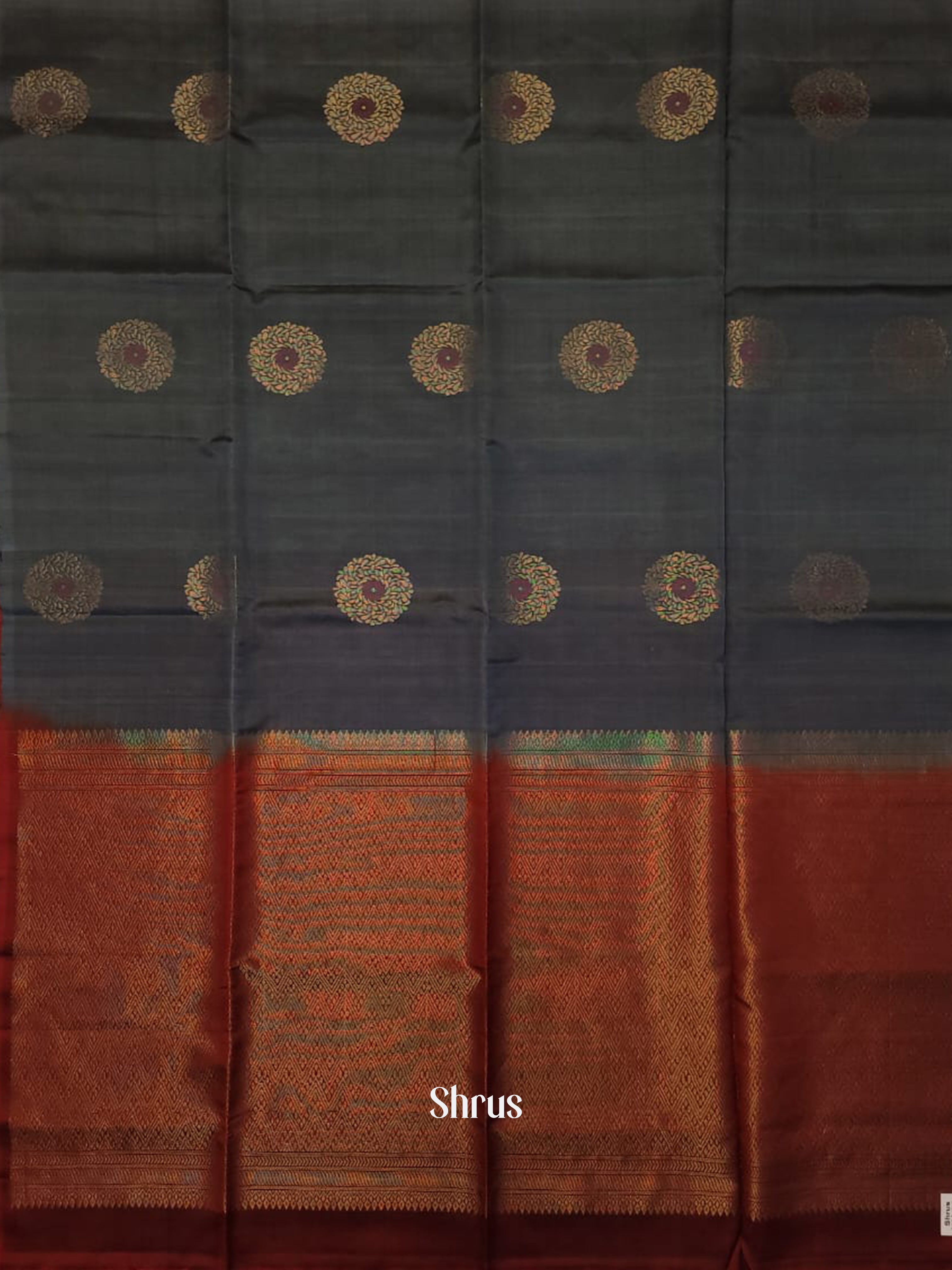 Grey & Maroon - Softsilk-halfpure Saree - Shop on ShrusEternity.com