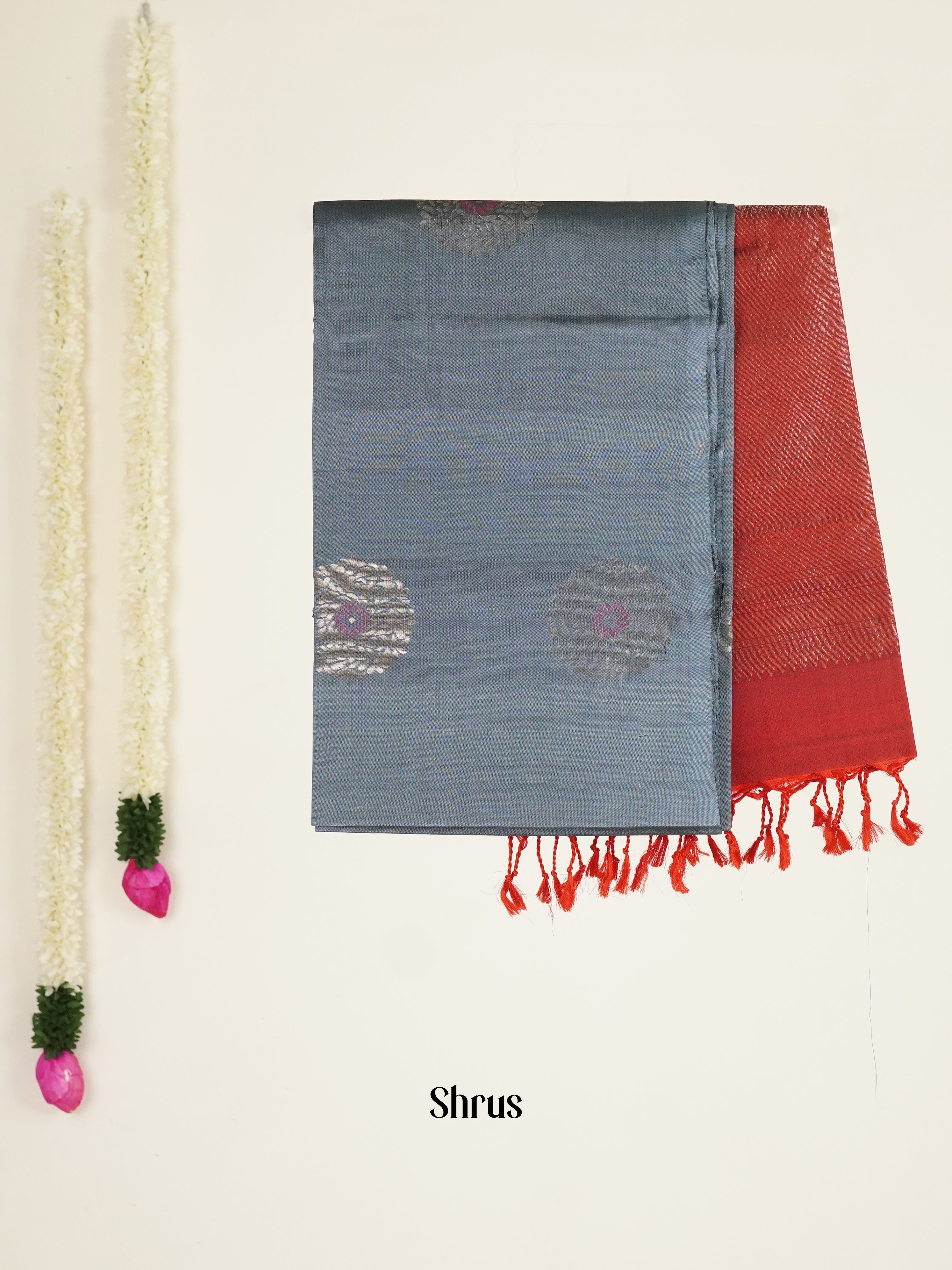 Grey & Maroon - Softsilk-halfpure Saree - Shop on ShrusEternity.com