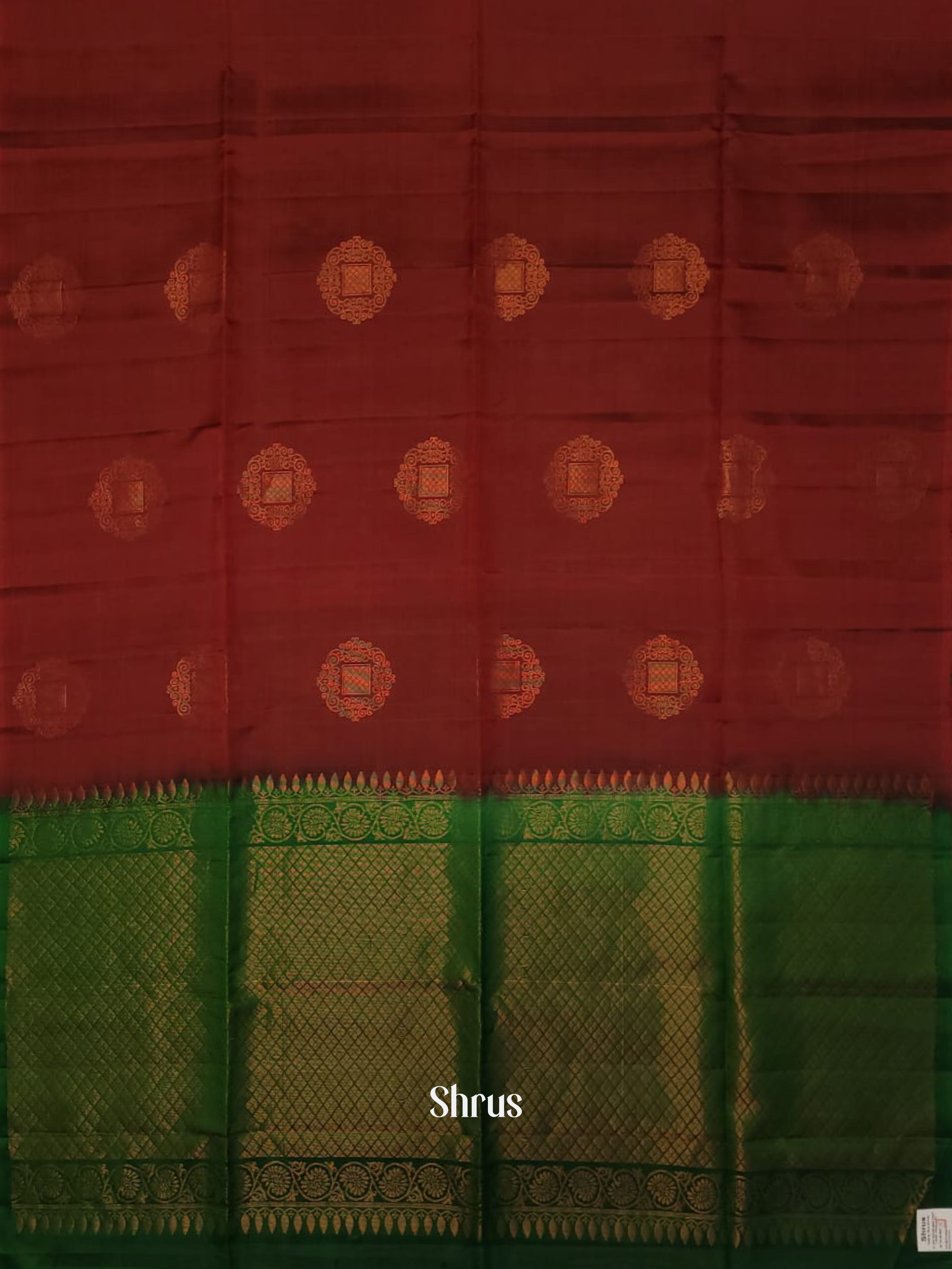 Maroon & Green - Softsilk-halfpure Saree - Shop on ShrusEternity.com