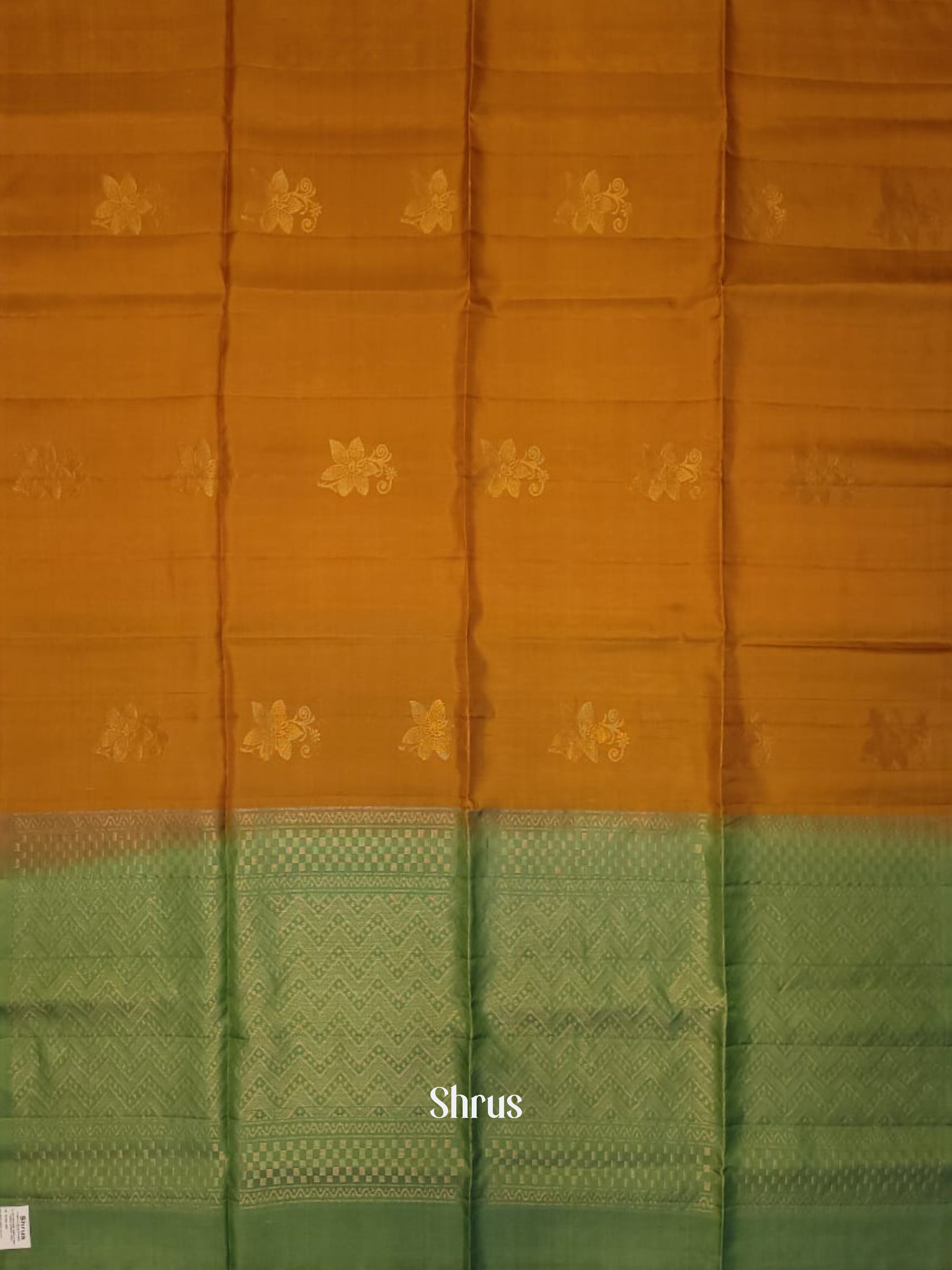 Mustard & Pista Green - Soft silk-halfpure Saree - Shop on ShrusEternity.com