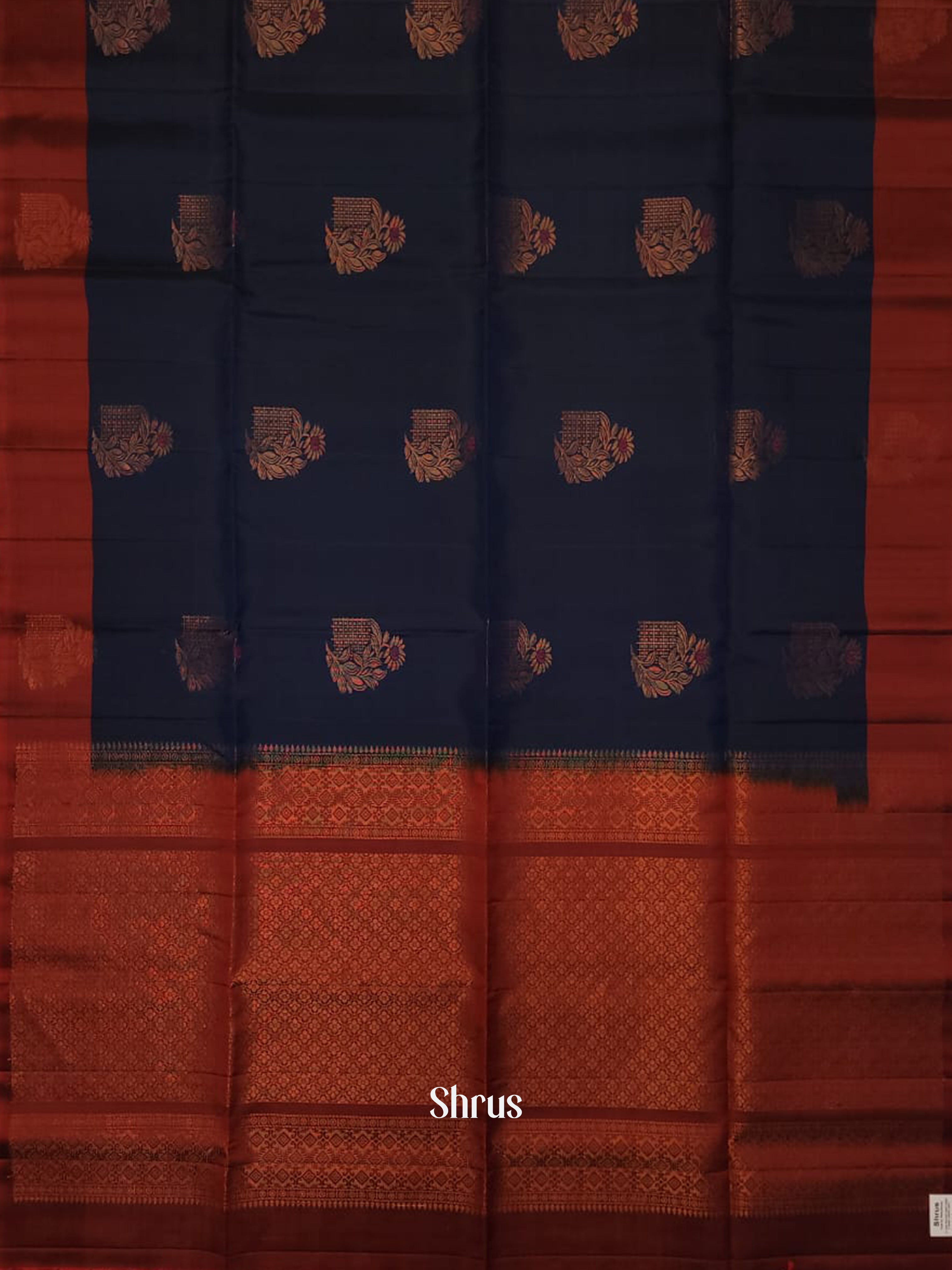 Navy Blue & Maroon - Soft silk-halfpure Saree - Shop on ShrusEternity.com