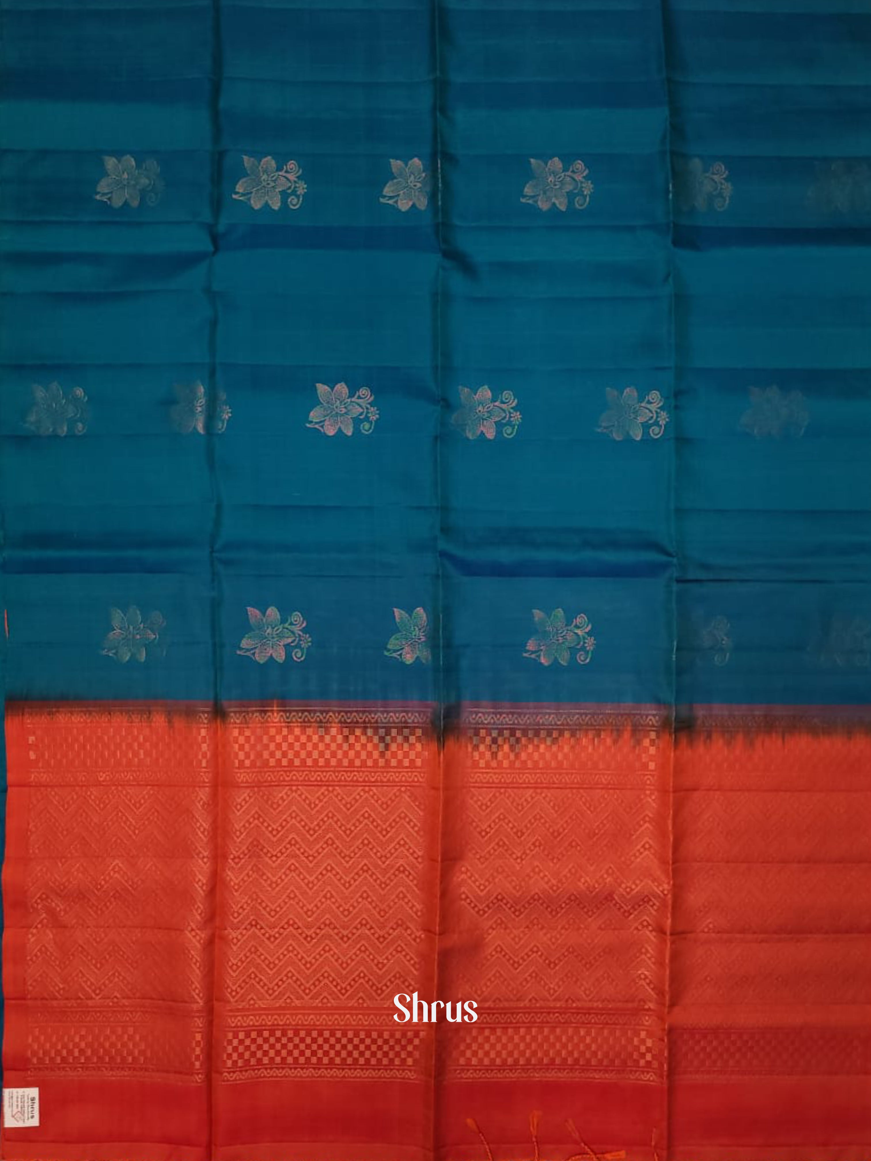 Blue & Orange - Softsilk-halfpure Saree - Shop on ShrusEternity.com