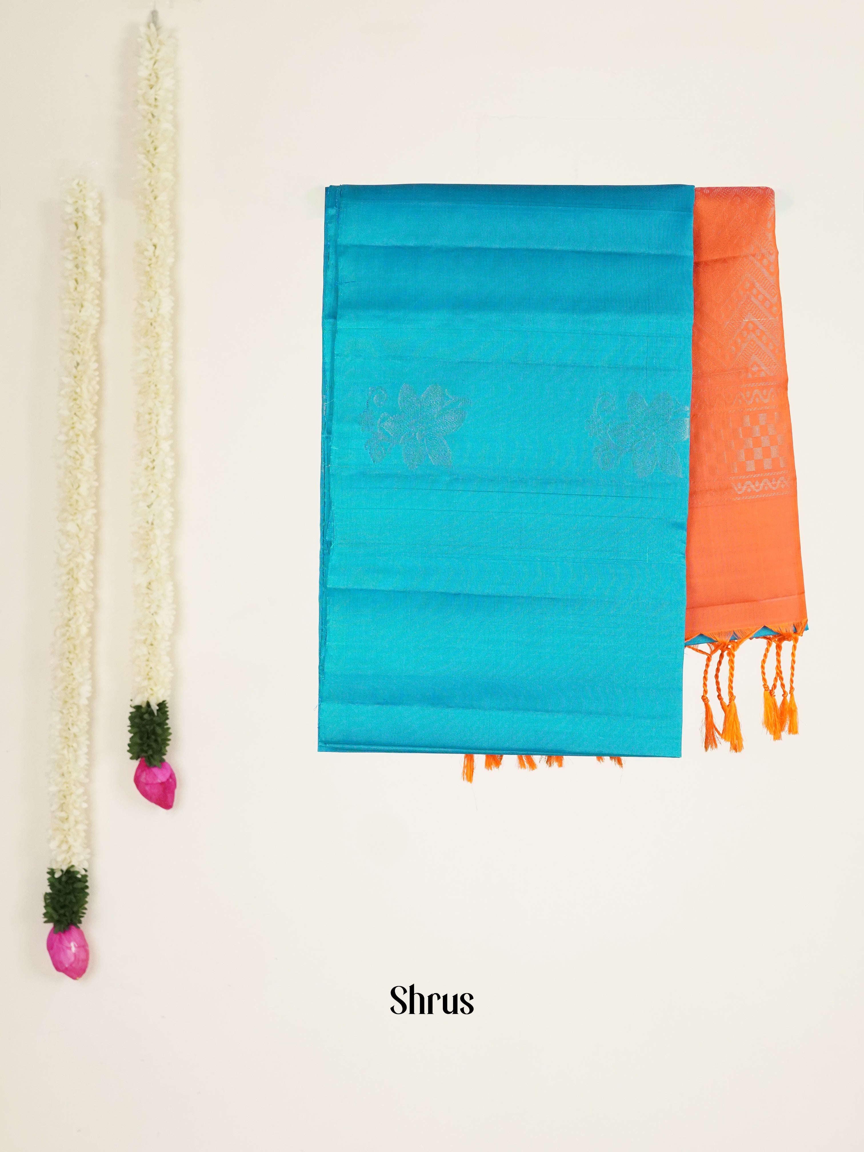 Blue & Orange - Softsilk-halfpure Saree - Shop on ShrusEternity.com