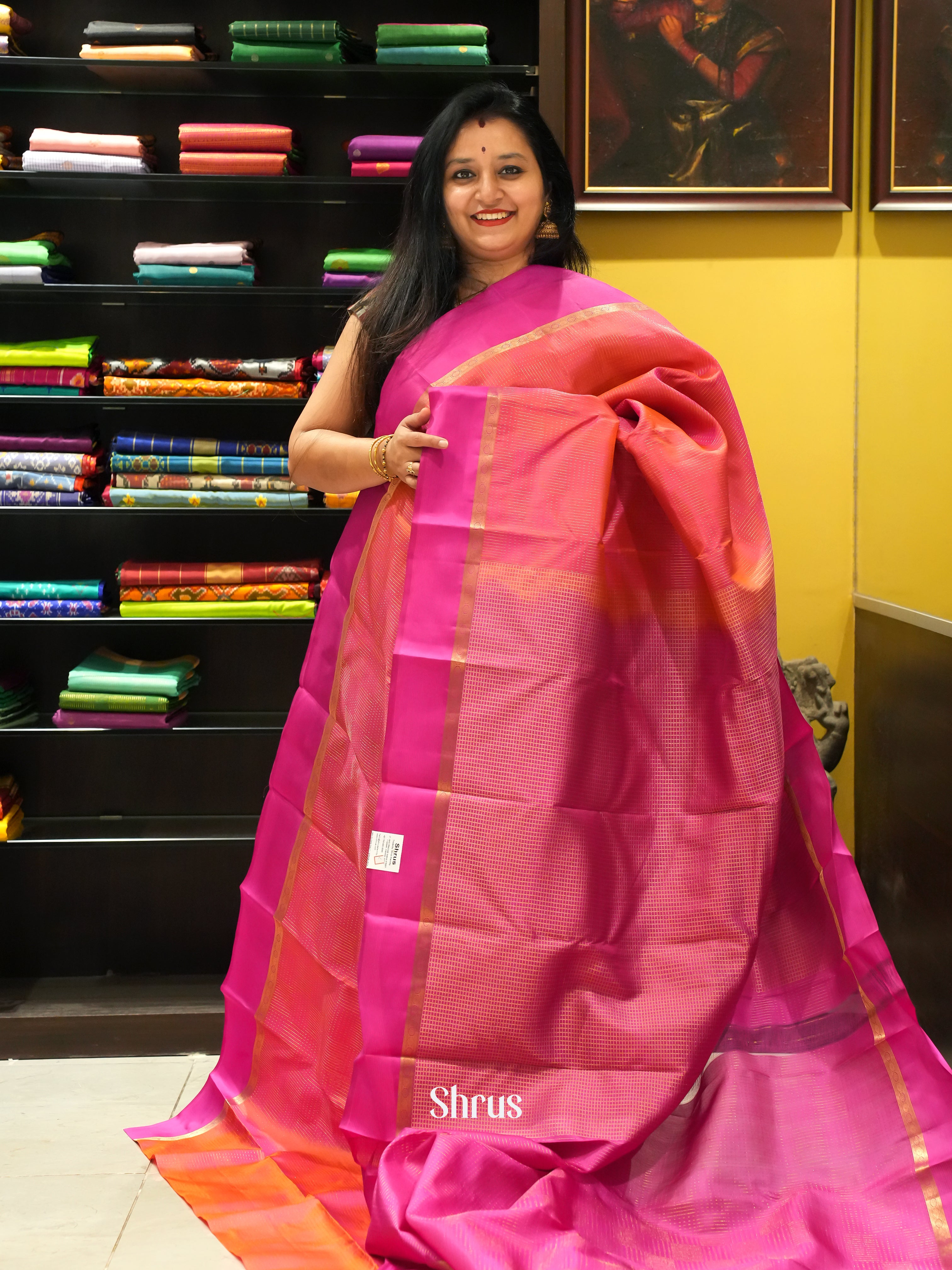 Red & Pink - Kanchipuram silk Saree - Shop on ShrusEternity.com