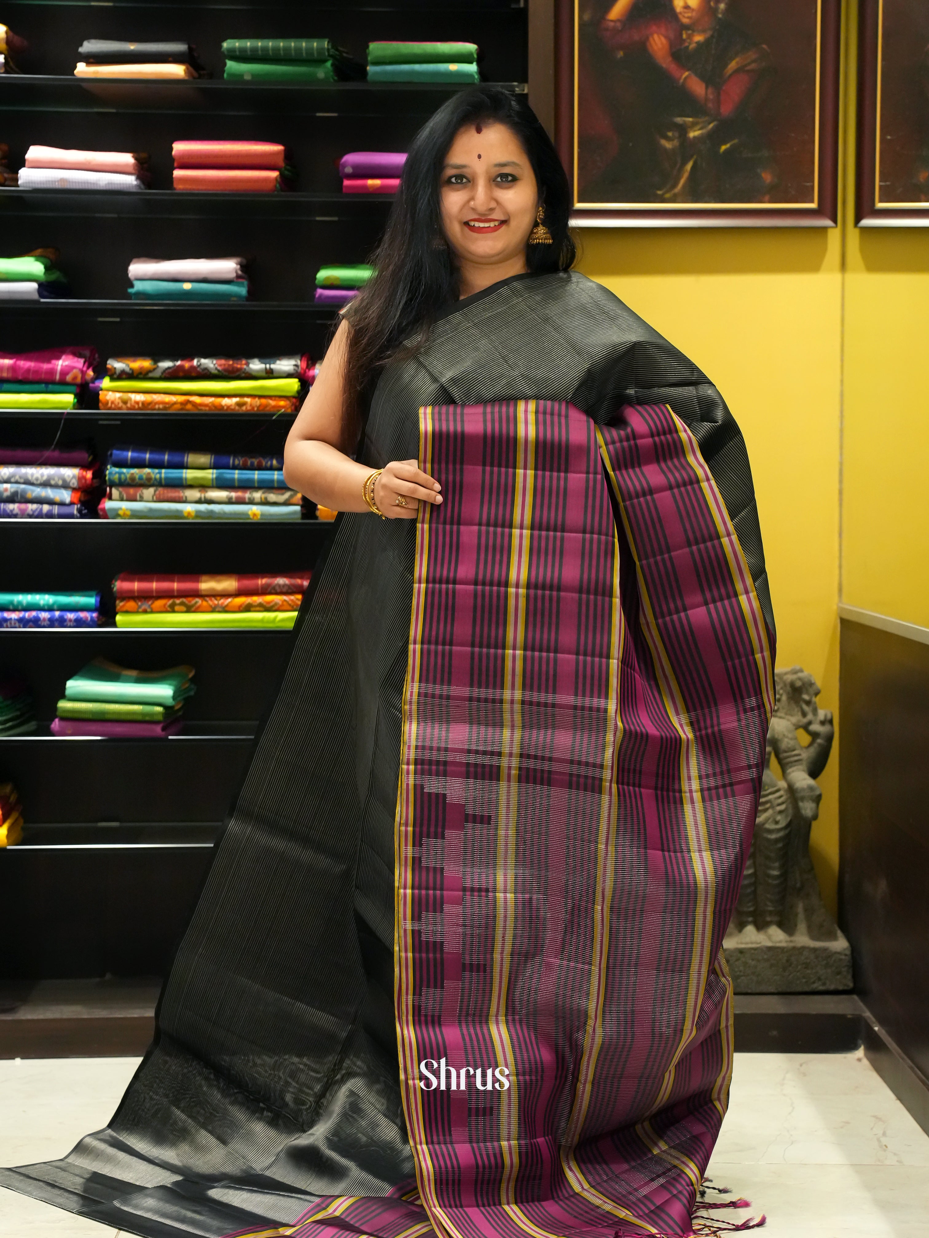 Black & Purple - Soft Silk Saree - Shop on ShrusEternity.com
