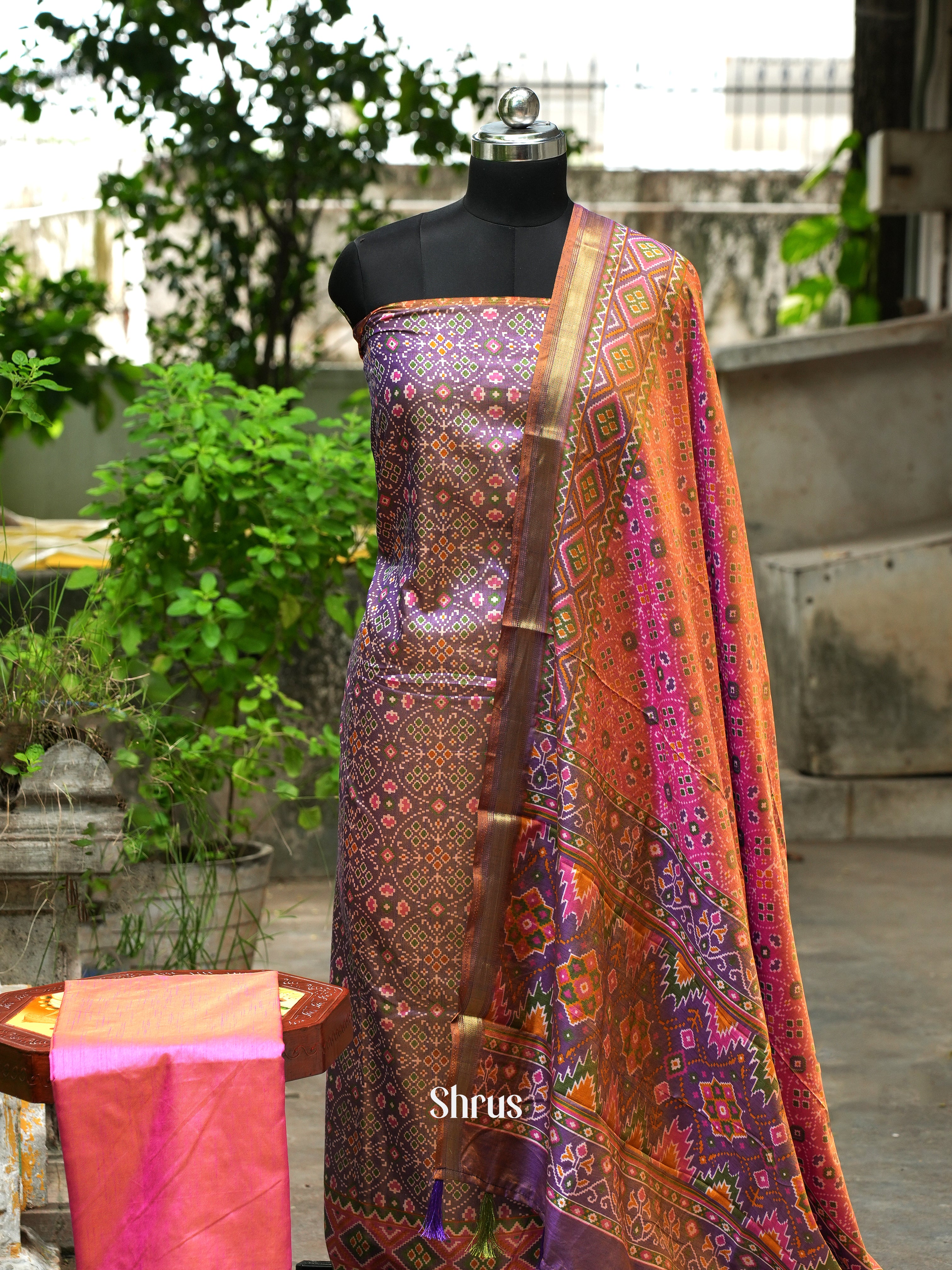 Grey & Pink - Semi patola salwar - Shop on ShrusEternity.com