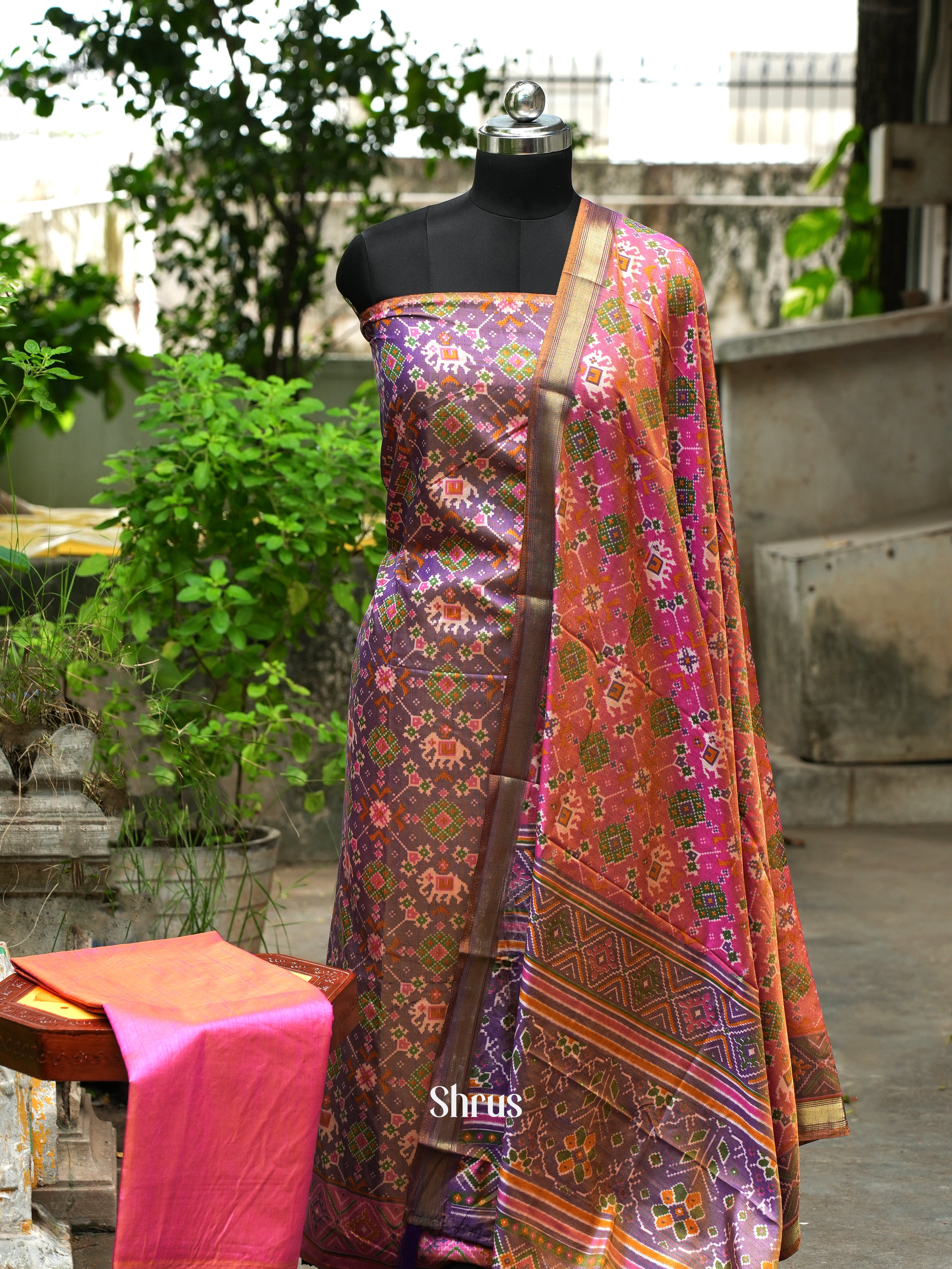 Grey & Pink - semi patola salwar - Shop on ShrusEternity.com