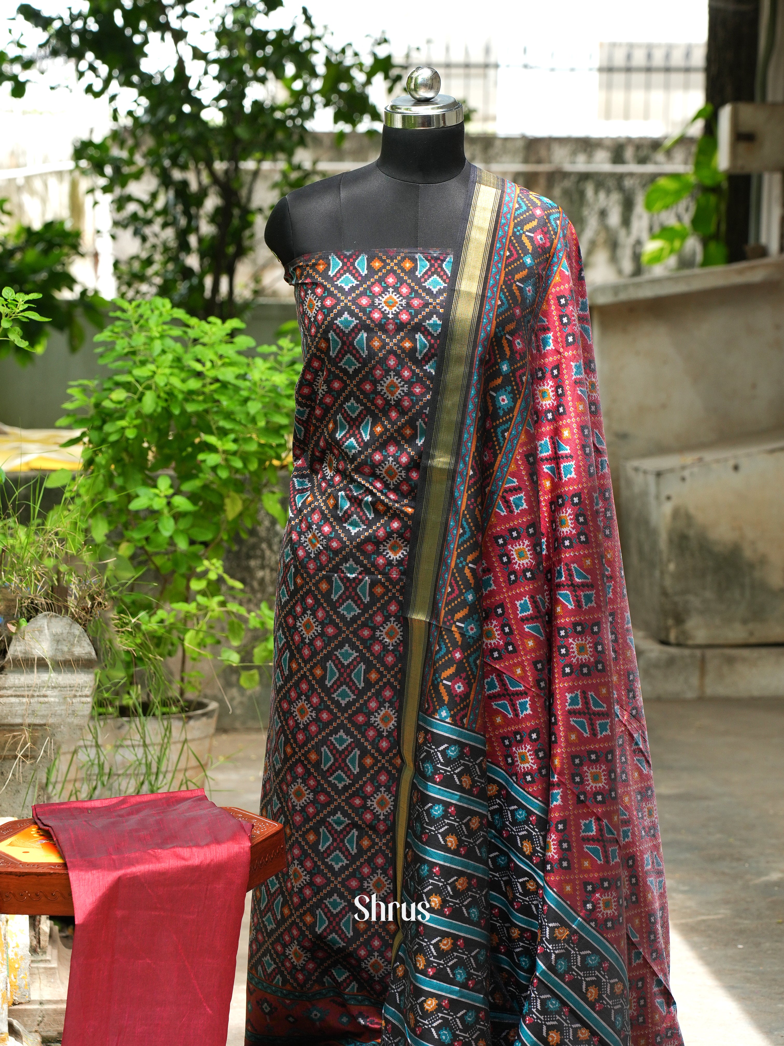 Black & Maroon - semi patola salwar - Shop on ShrusEternity.com