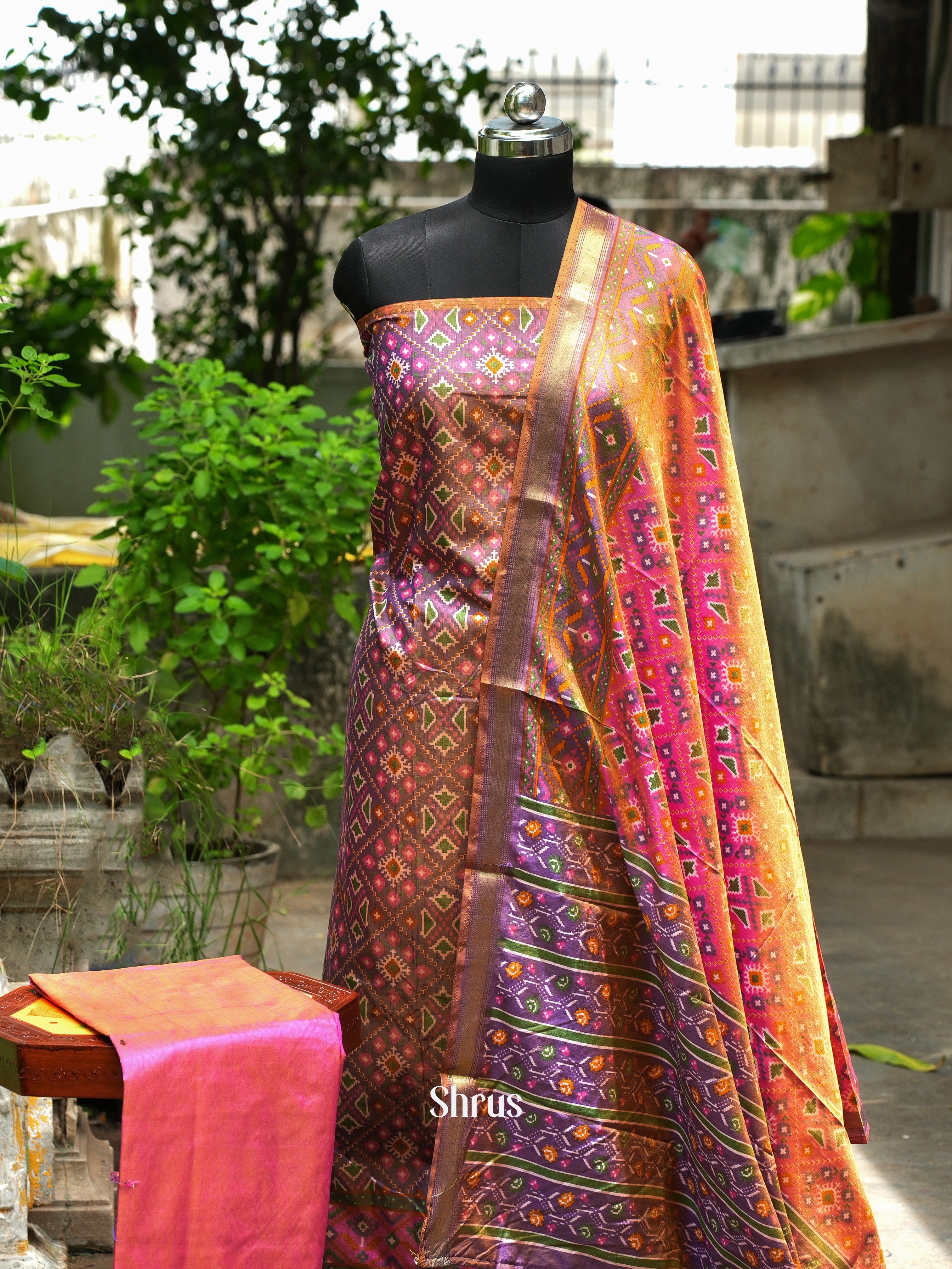 Grey & Pink - semi patola salwar - Shop on ShrusEternity.com