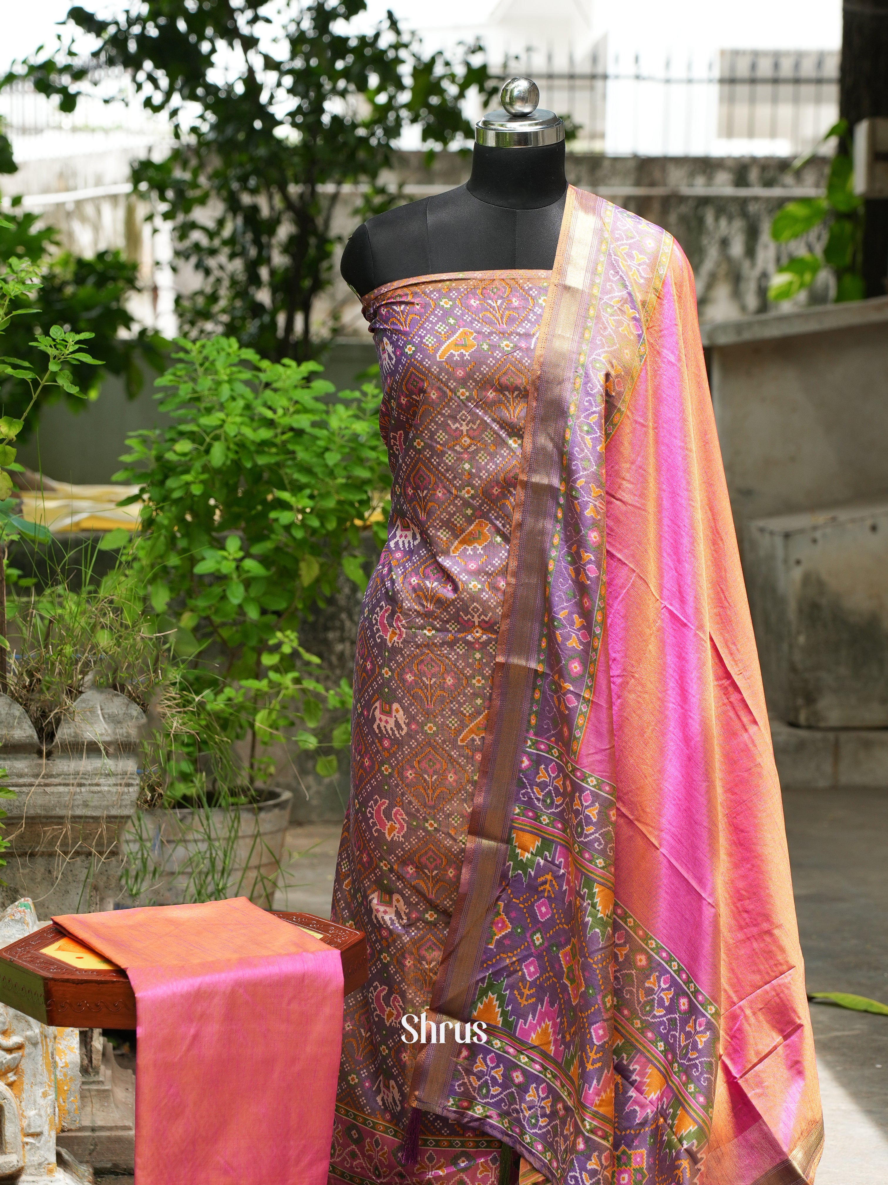 Grey & Pink - Semi patola salwar - Shop on ShrusEternity.com