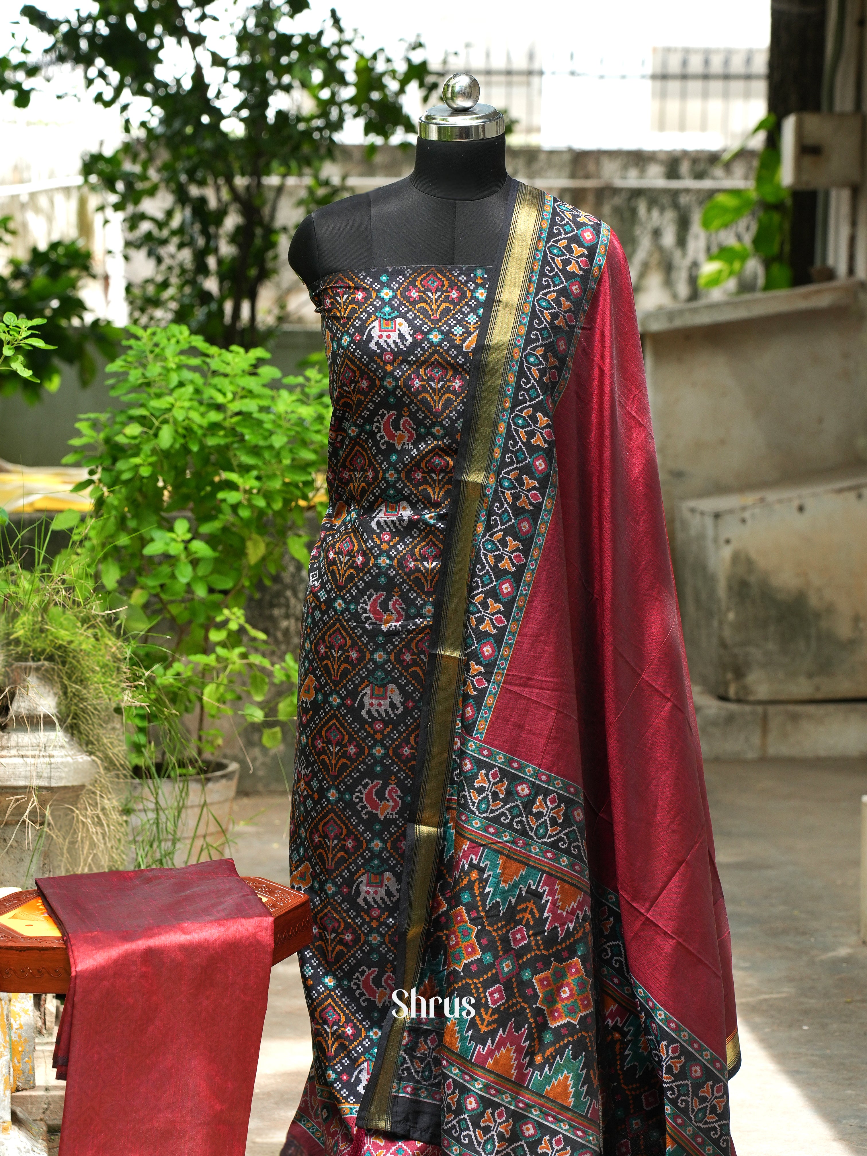 Black & Maroon - semi patola salwar - Shop on ShrusEternity.com