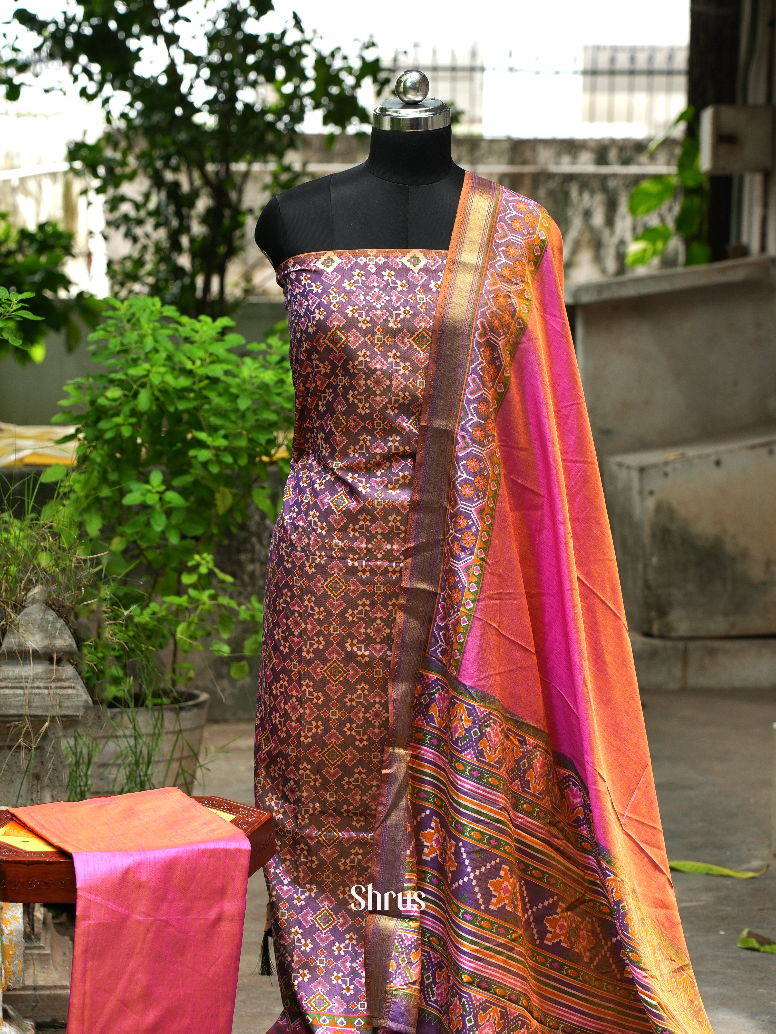 Grey & Pink - Semi patola salwar - Shop on ShrusEternity.com