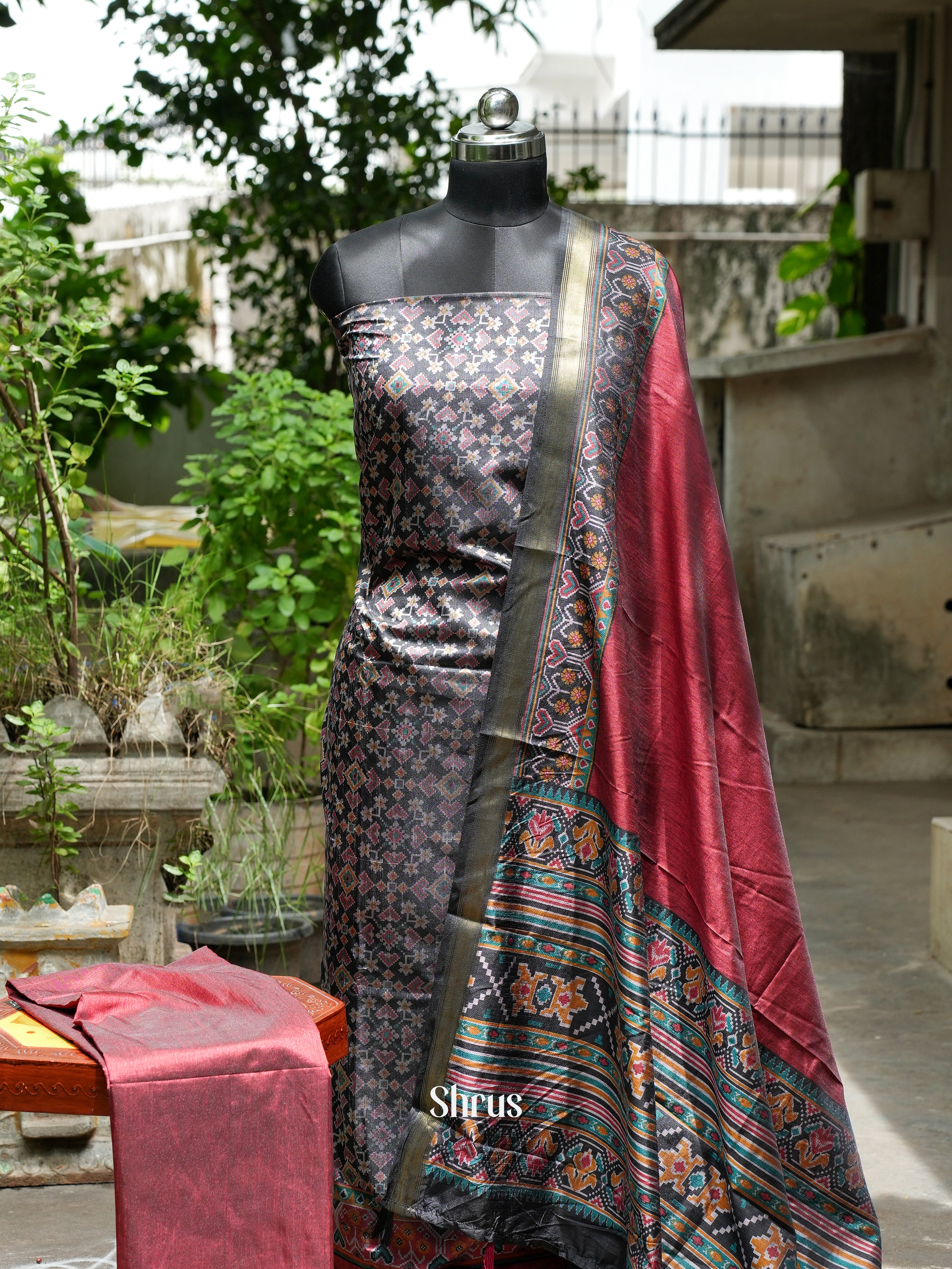 Black & Maroon - Semi patola salwar - Shop on ShrusEternity.com