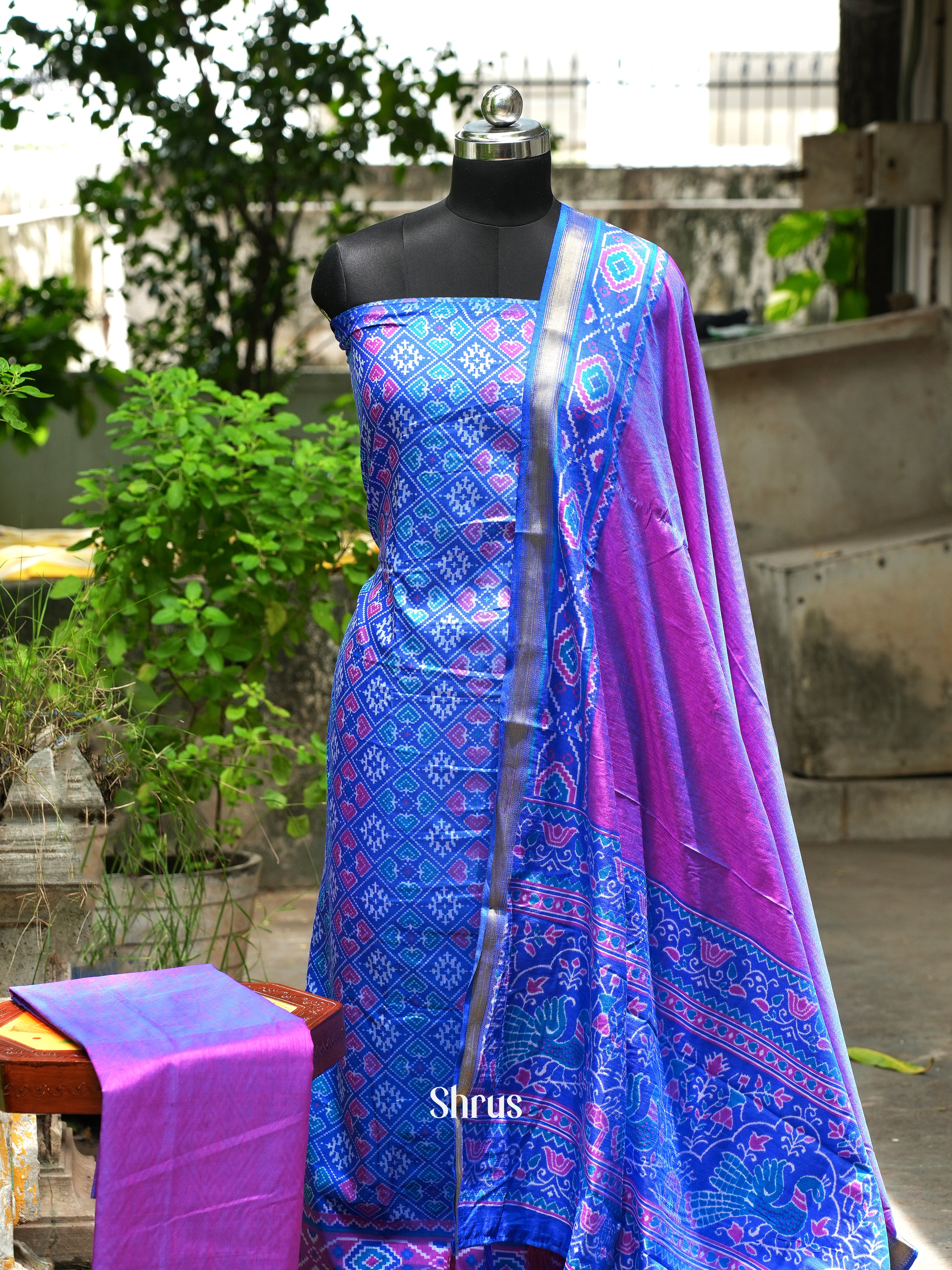 Blue & Purple - Semi patola salwar - Shop on ShrusEternity.com