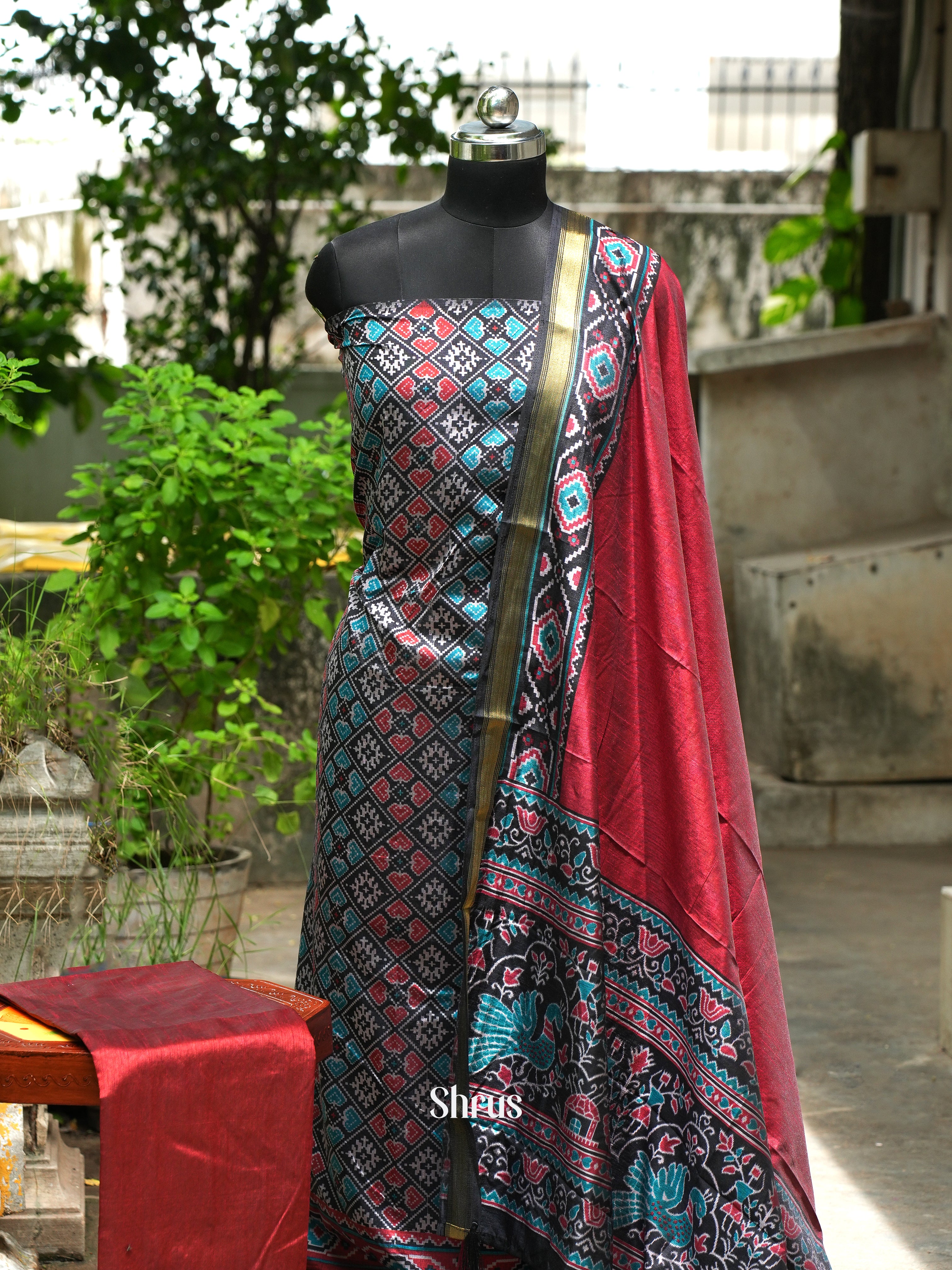 Black & Red- semi patola salwar - Shop on ShrusEternity.com