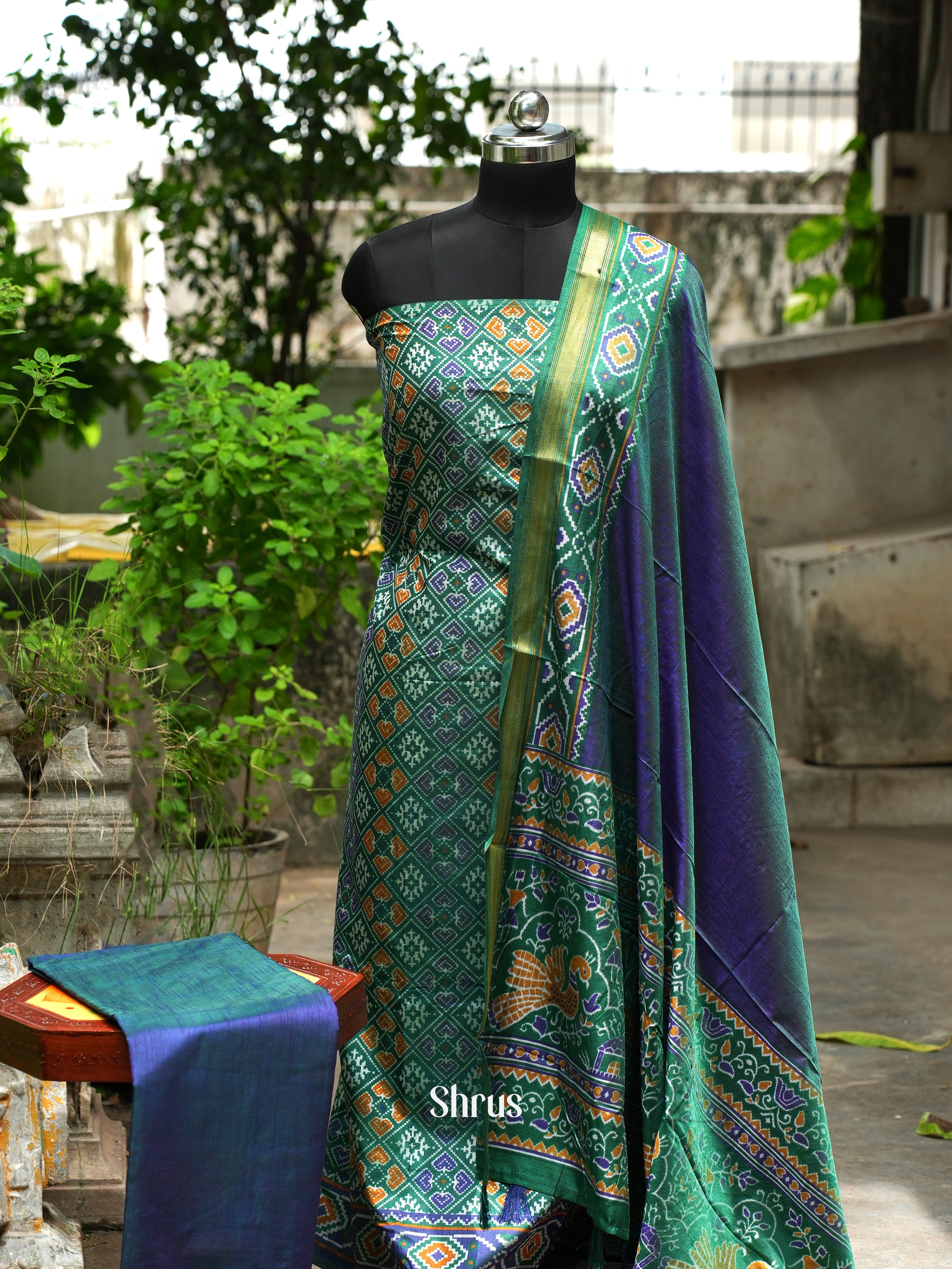 Green & Blue - Semi patola salwar - Shop on ShrusEternity.com